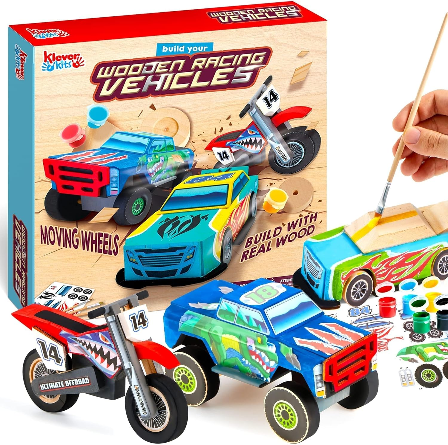 JOYIN Kids Craft Kit Build & Paint Your Own Wooden Race Car Art & Craft Kit DIY Toy Make Your Own Car Truck Toy Construct and Paint Craft Kit, Presents for Kids image number 1