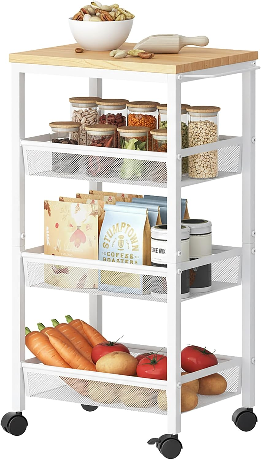 Relaxdays Niche Trolley, H X W X D: 77 X 13 X 45 Cm, Narrow Recess Shelf Bathroom & Kitchen, 4 Levels, Metal Rolling Shelf, Brown/Black