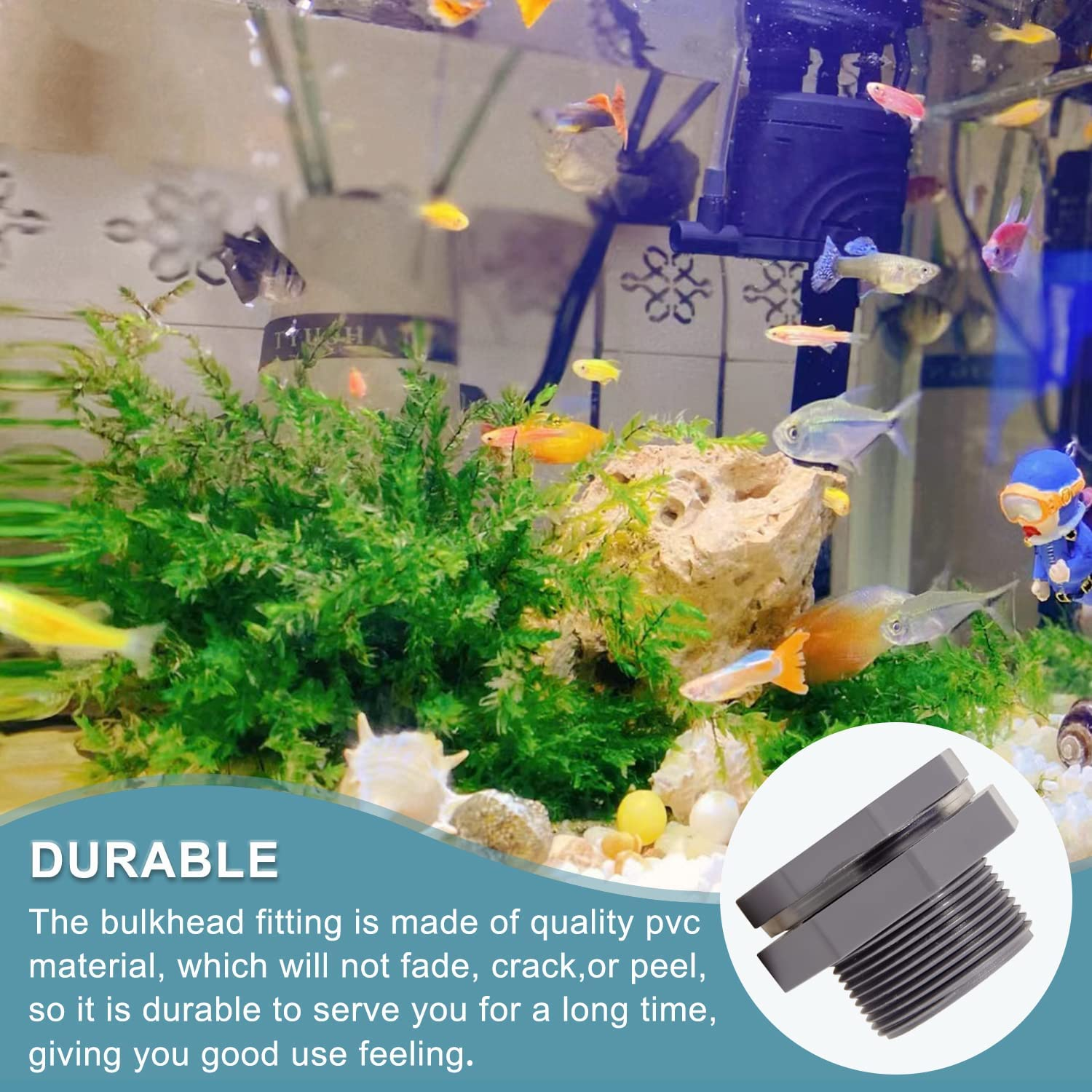 Ququyi 3/4 Inch PVC Bulkhead Water Tank Connector Adapter Fitting with Plugs Thru-Bulk Pipe Fitting for Rain Barrels, Aquariums, Ponds(Set of 1) image number 2