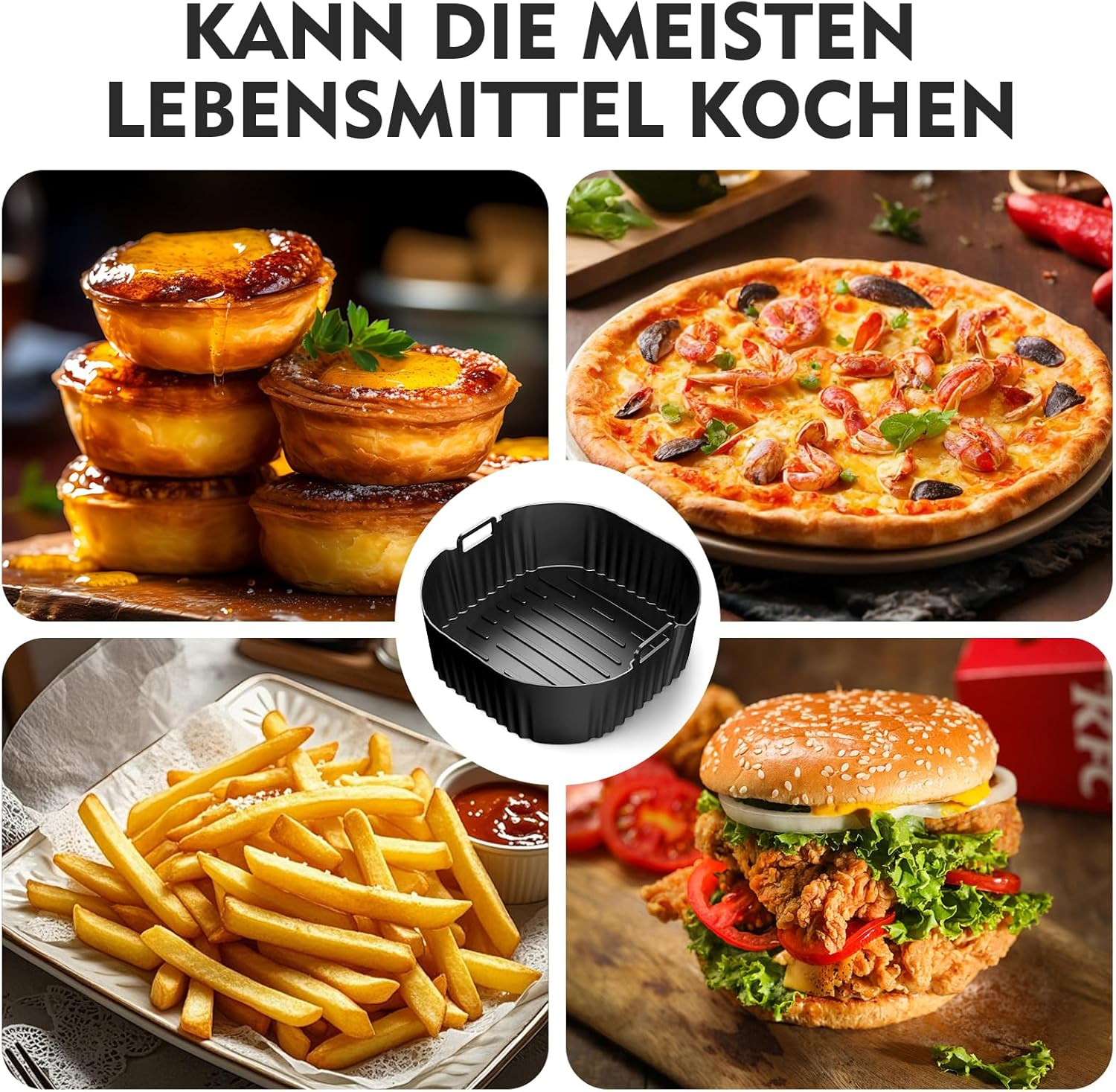 VEGCOO Pack of 2 Airfryer Silicone Baking Moulds with 19 Cm Silicone Oil Brush Black Airfryer Square Silicone Baking Mats Baking Mats Heat Resistant Baking Aids for Airfryer Oven image number 4