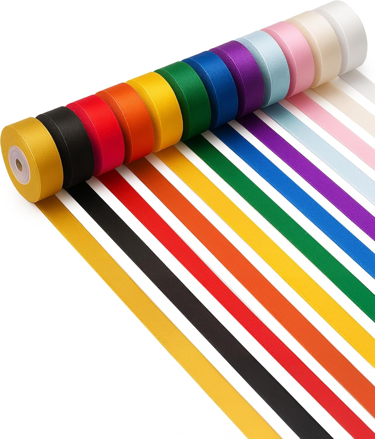 LIWEGHT Rainbow Satin Ribbon 12 Colors 1Cm X 4.58M, Total 55M, Double Face Satin Ribbons for Crafts, Gift Wrapping, Wedding Gifts, Hair Bows, Birthday Party Decorations image number 6