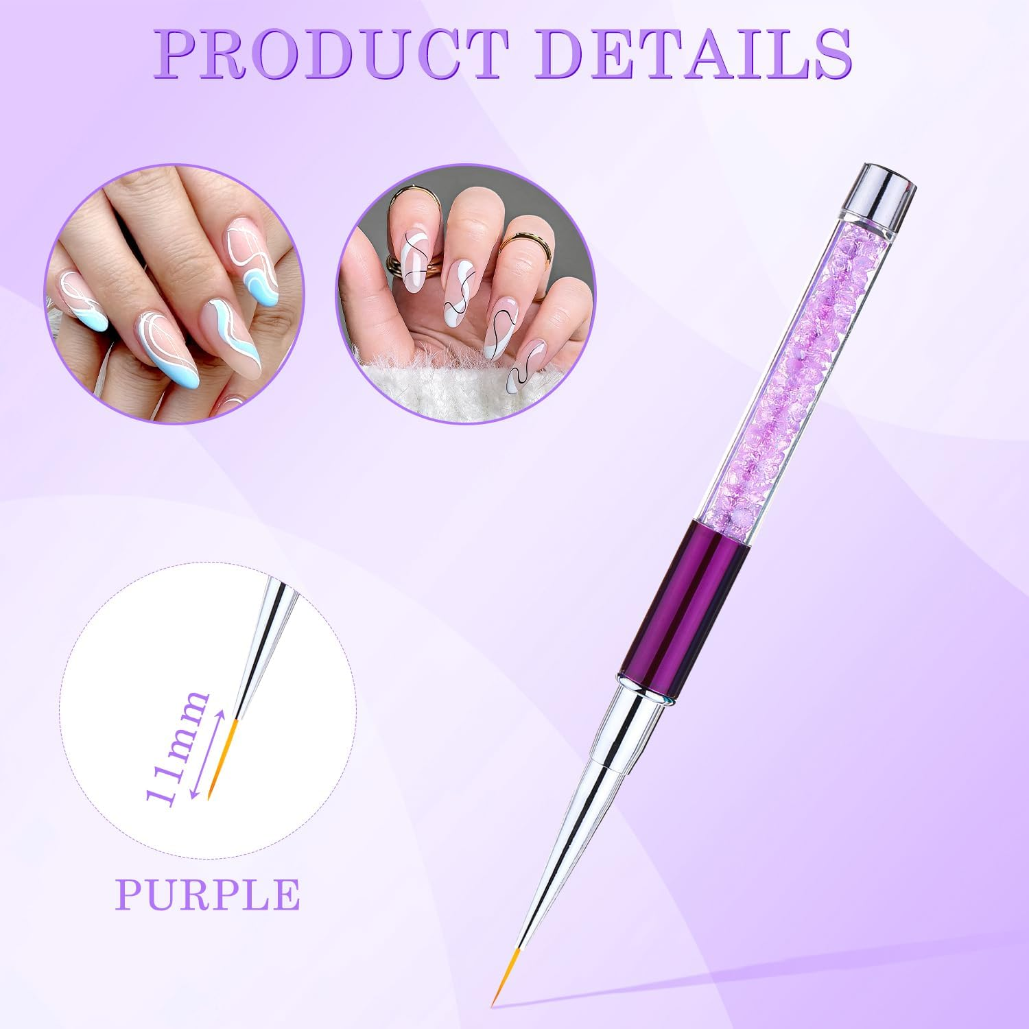 5 Pcs Nail Art Brushes, Nail Line Brush Nail Art Pens Nail Brushes for Nail Art Nail Art Tools for Nail Design Drawing（Size: 7/9/11/14/19Mm）