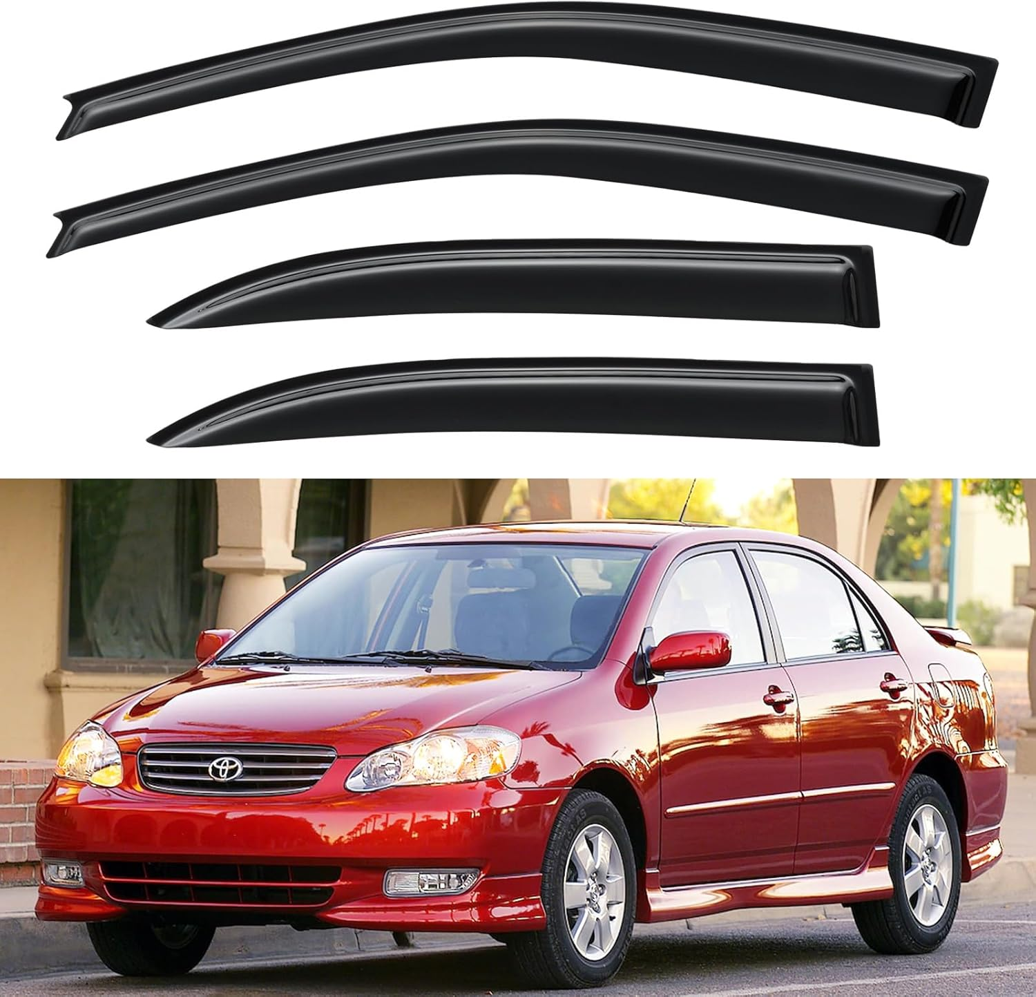 Window Visors Rain Guards Shield for 2003-2008 Toyota Corolla, Out-Channel Window Vent Wind Deflectors Visors Shades for 03-08 Corolla image number 3