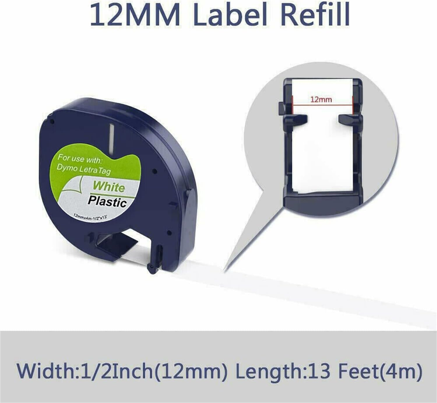 Leona Co Label Tape Compatible with Dymo Letratag Refills White Paper 91331, 12Mm X 4M Black on White Label Maker Plastic Tape for Dymo Letra Tag LT-100H, 5/10-Pack (5) image number 6