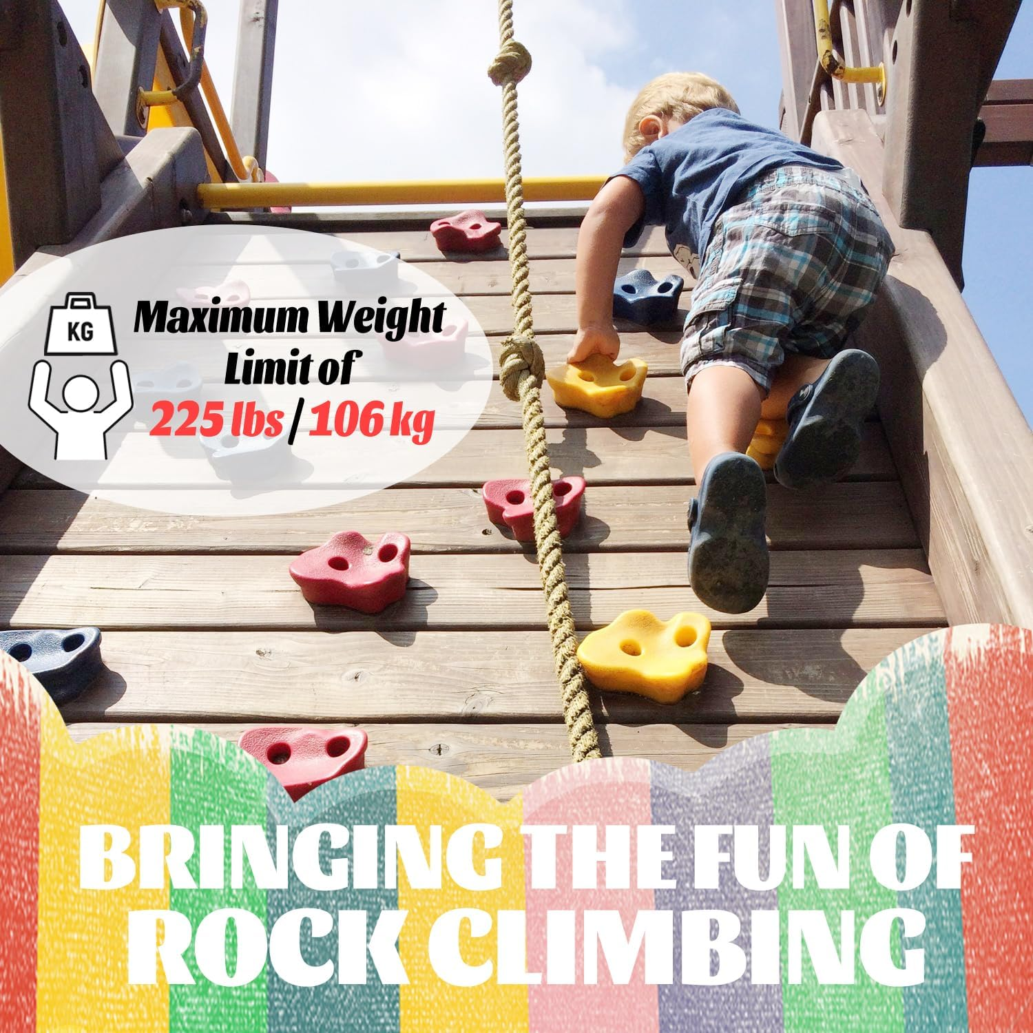 THANMAO Rock Climbing Holds for Kids and Adults,Playground Accessories,Indoor & Outdoor Rock Wall Climbing Kit,With Mounting Hardware and Knotted Rope (25 Pack) image number 6