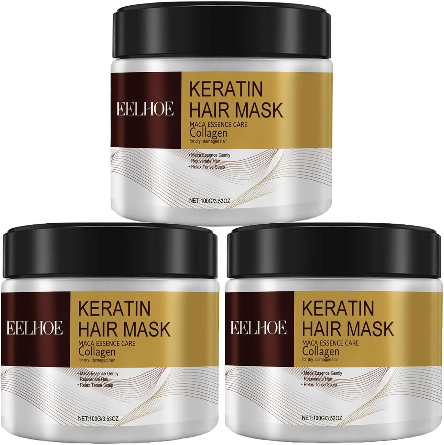 RWGKCDB Collagen Hair Mask for Damaged Hair, Deeply Moisturizing and Repairing Coconut Oil Hair Mask, Suitable for Dry and Damaged Hair of All Hair Types (Size : 3Pcs) image number 3