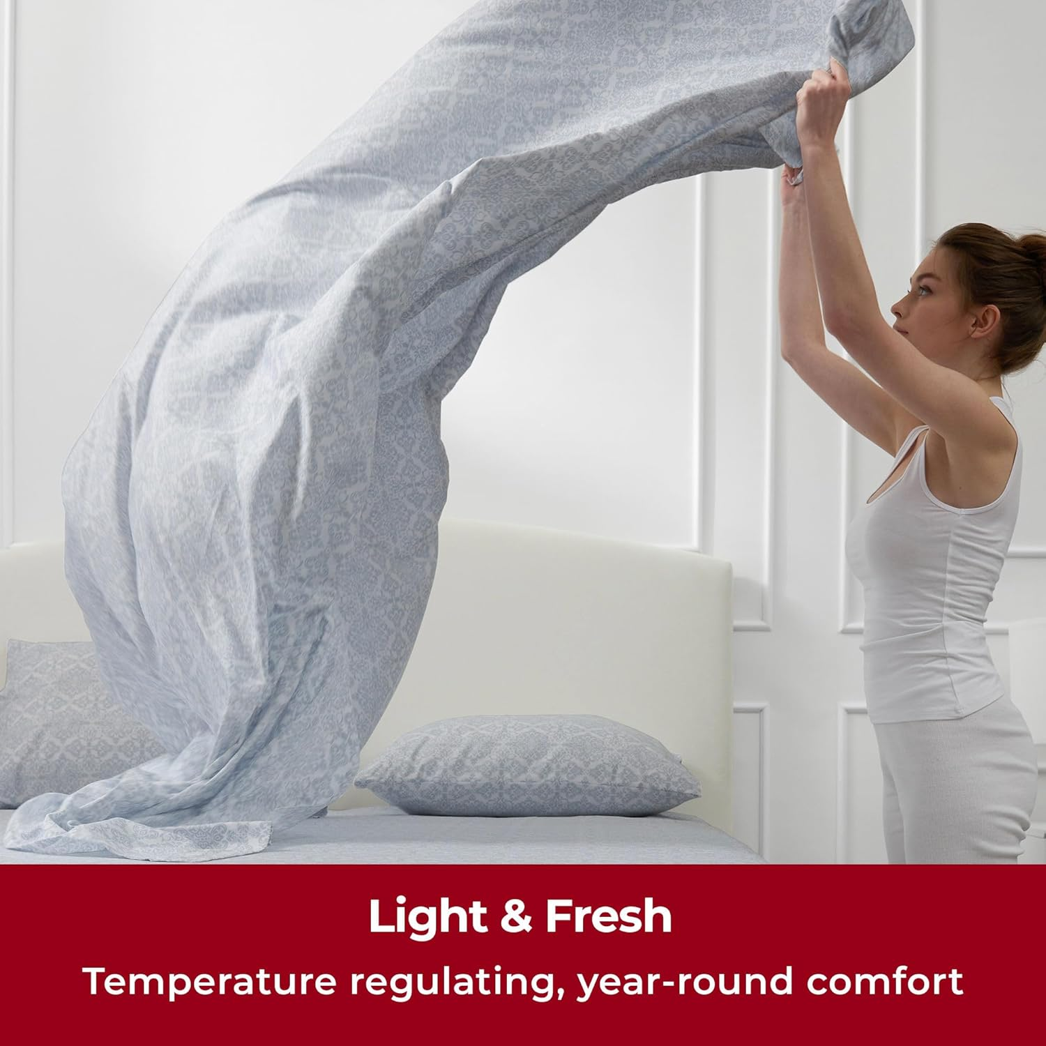 Mellanni King Sheets Set - 4 PC Iconic Collection Bedding - Hotel Luxury, Extra Soft, Cooling Bed Sheets - Wrinkle, Fade, Stain Resistant (King, Laced Sky Blue) image number 2