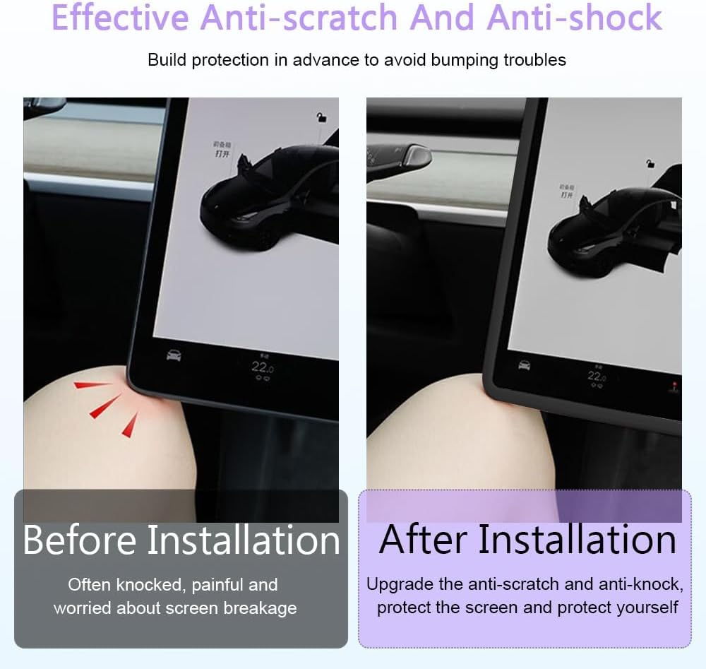 VINBY Screen Protector Frame for Model 3 / Y 2024 2023 2022 2021 2020 2019 Center Console Accessories Decor Protection Screen Shatter Proof Cover Soft Silicone Edges (Black) image number 1