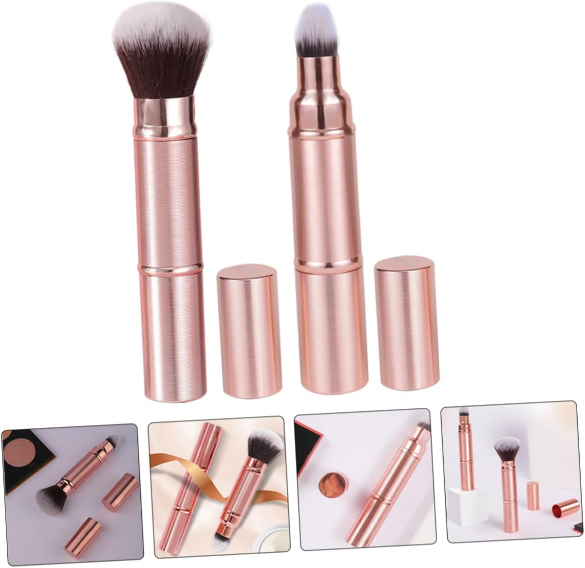 CATIEBYE 2Pcs Retractable Makeup Brush with Cover Dual-Ended Portable Face Brush for Foundation Blush Soft Bristles for Smooth Application Travel-Friendly Cosmetic Tool image number 5