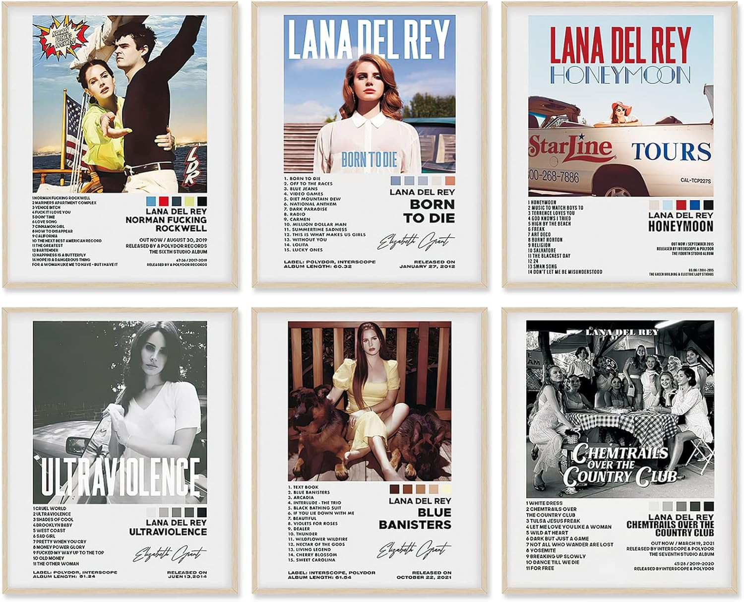 A ART&middot;ZONE Lana Del Rey Posters 8X10 Canvas Prints Unframed Set of 6 Wall Art Room Decor Bjork Poster Records for Aesthetic Album Cover Print D/ Blue image number 1