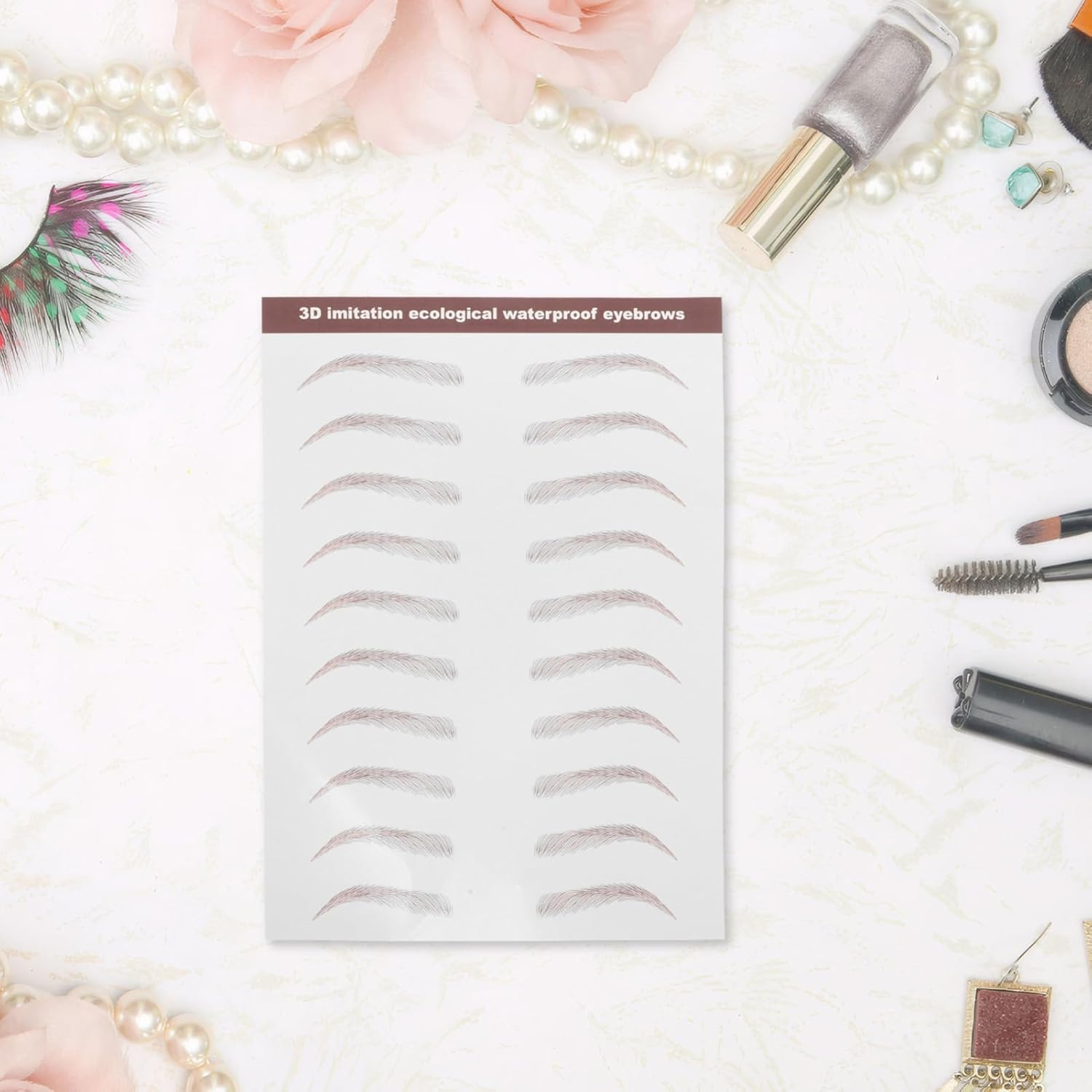 Gogogmee 3 Sheets Waterproof 3D False Eyebrows Stickers Self-Adhesive Hair-Like Eyebrow Transfers for Women Temporary Grooming Decals Brown - Light Brown image number 2