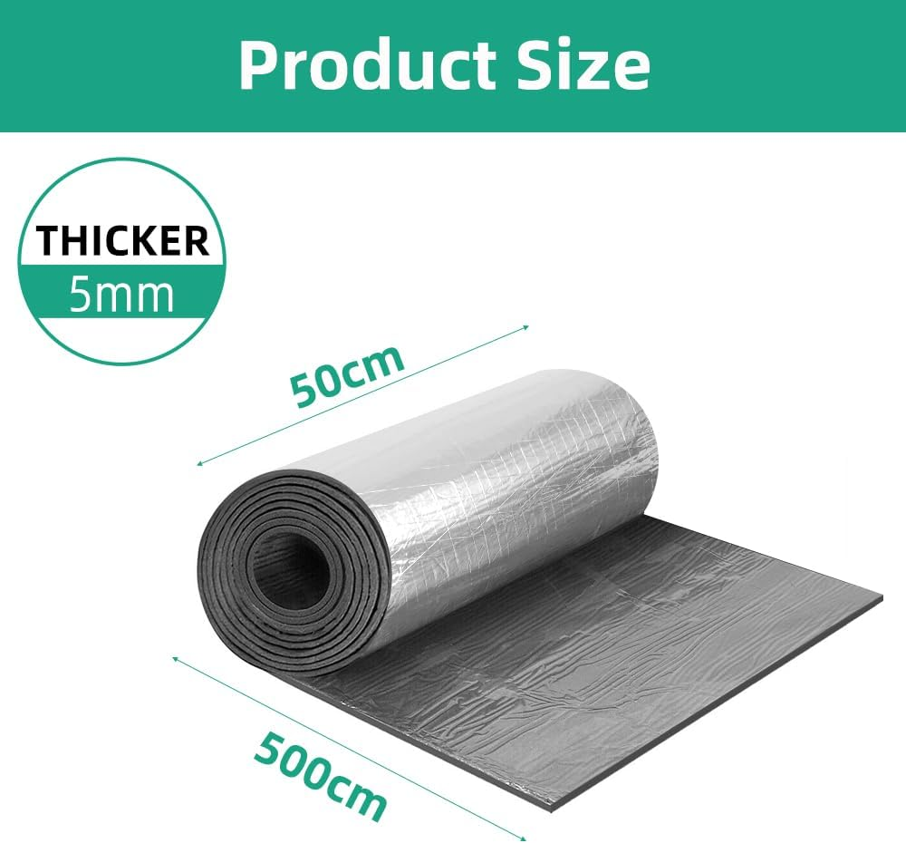 VOLKWELL 5Mx0.5M Sound Deadener Car Roll Foam, 50% Thicker Heat Shield Noise Foil Insulation Mat, Easy to Cut Self-Adhesive Noise Proofing, Deadener Pad Exhaust Muffler Hood Waterproof(26.91 Sqft) image number 4
