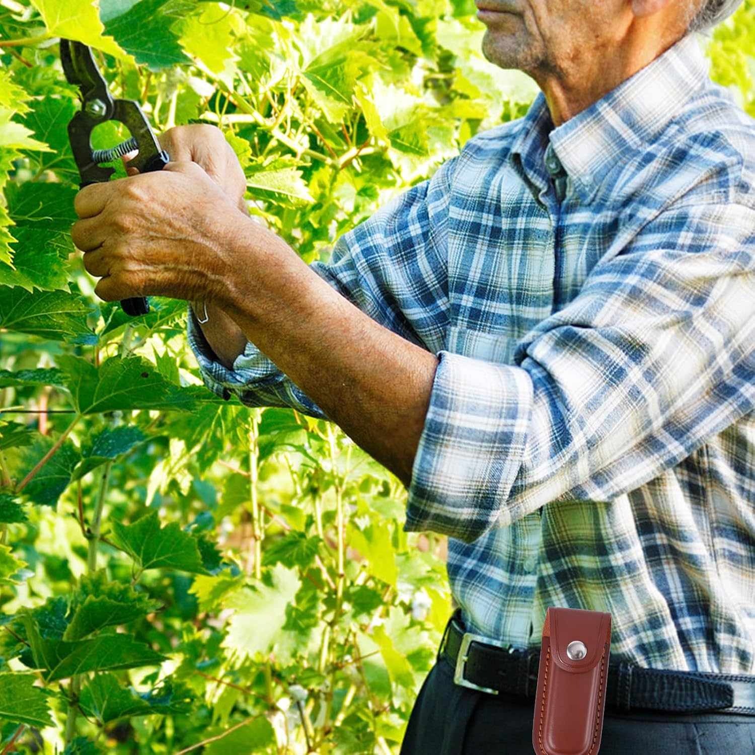 Leather Knife Sheath for Belt, 4.84X2.05 Inch Folding Leather Knife Holder Portable Pocket Knife Sheath Practical Knife Holster for Cycling, Hiking, Mountaineering, Camping (Brown) image number 1