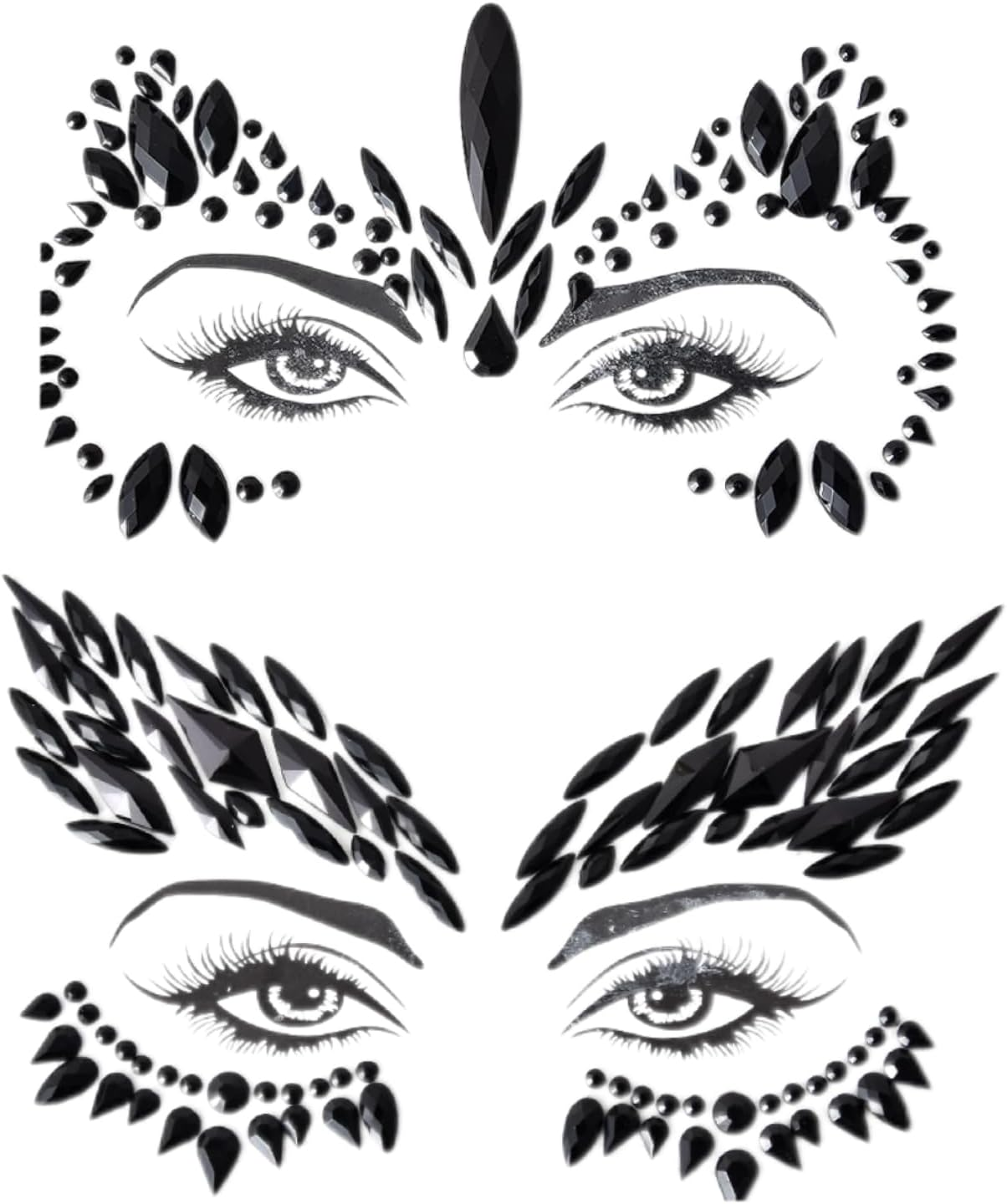 2 Pcs Black Face Gems，Eco-Friendly Resin Material Self-Adhesive Mermaid Face Jewels Stick on Stickers Glitter Face Makeup Gems for Kids Festival Forehead Decorations image number 5