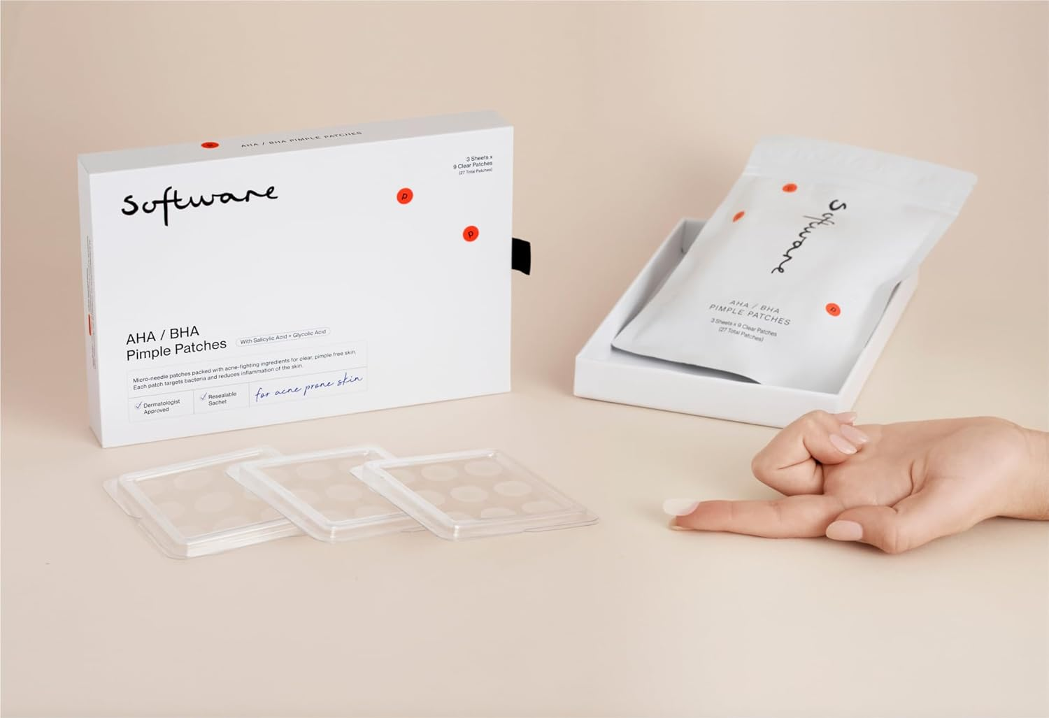 Software AHA BHA Pimple Patch, 27 Count | Skin Control Microdart Acne Patch, Breakout Spot Treatment | Blends in Skin, Ideal for Day or Night Use