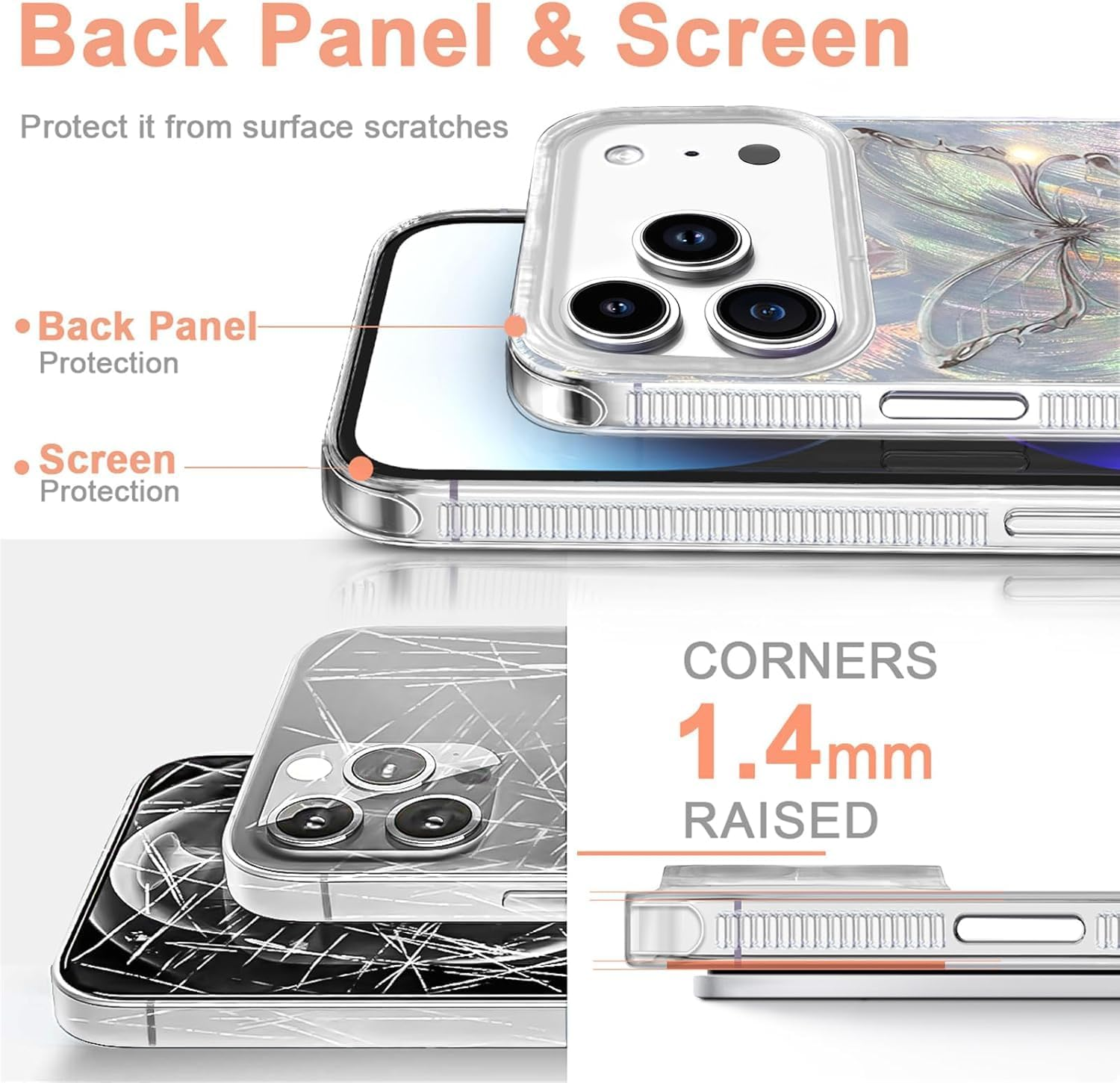 ELEPIK Shiny Fade Series for Iphone 17 Pro Max Case, [Unique Laser Design] Glitter Cute Fade Pattern Slim Soft TPU Protective Women Girl'S Phone Cover, Silver Butterfly image number 2