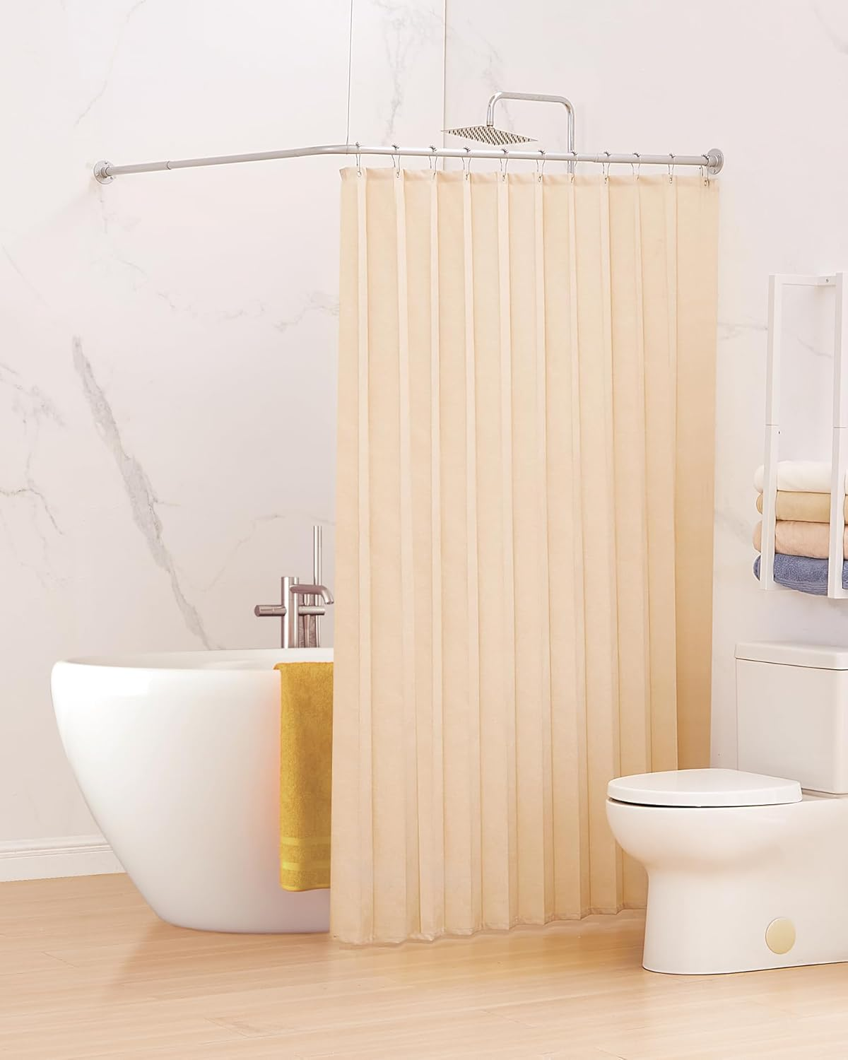 Crkmire Corner Shower Curtain Rod, Silver Gray [24"-53"] X [24"-53"] Adjustable L Shaped Shower Rod No-Sagging 90 Degree Curved Curtain Rod for Bathroom Bathtub with 12 Ring Hooks & Ceiling Support image number 7