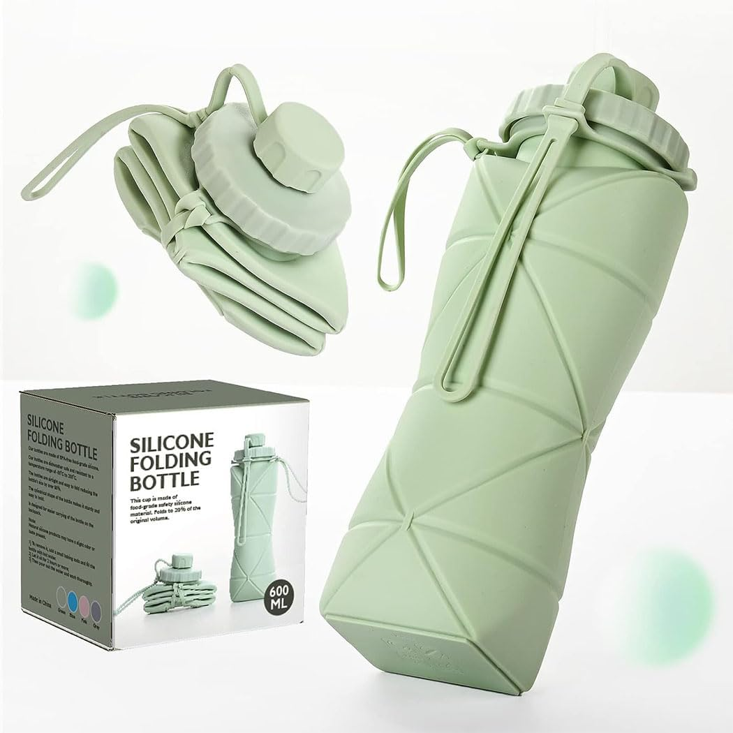 Idopick Collapsible Water Bottle, Leak-Proof Silicone Foldable Water Bottles Cup for Travel, Easy-To-Carry Design and Compact Size for Gym Travel Camping Hiking Running, BPA Free, Green image number 2