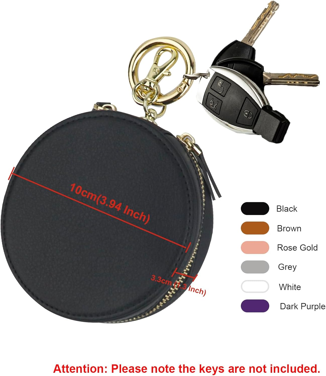 Bocasal Coin Pouch Mini Lipstick Cosmetic Bag with Airtag Holder Mirror, Leather Zipper Travel Makeup Bag Organizer Keychain Ring Clasp for Keys Earbuds Earphone Lip Gloss Chapstick Women Girls, Black - Black image number 5
