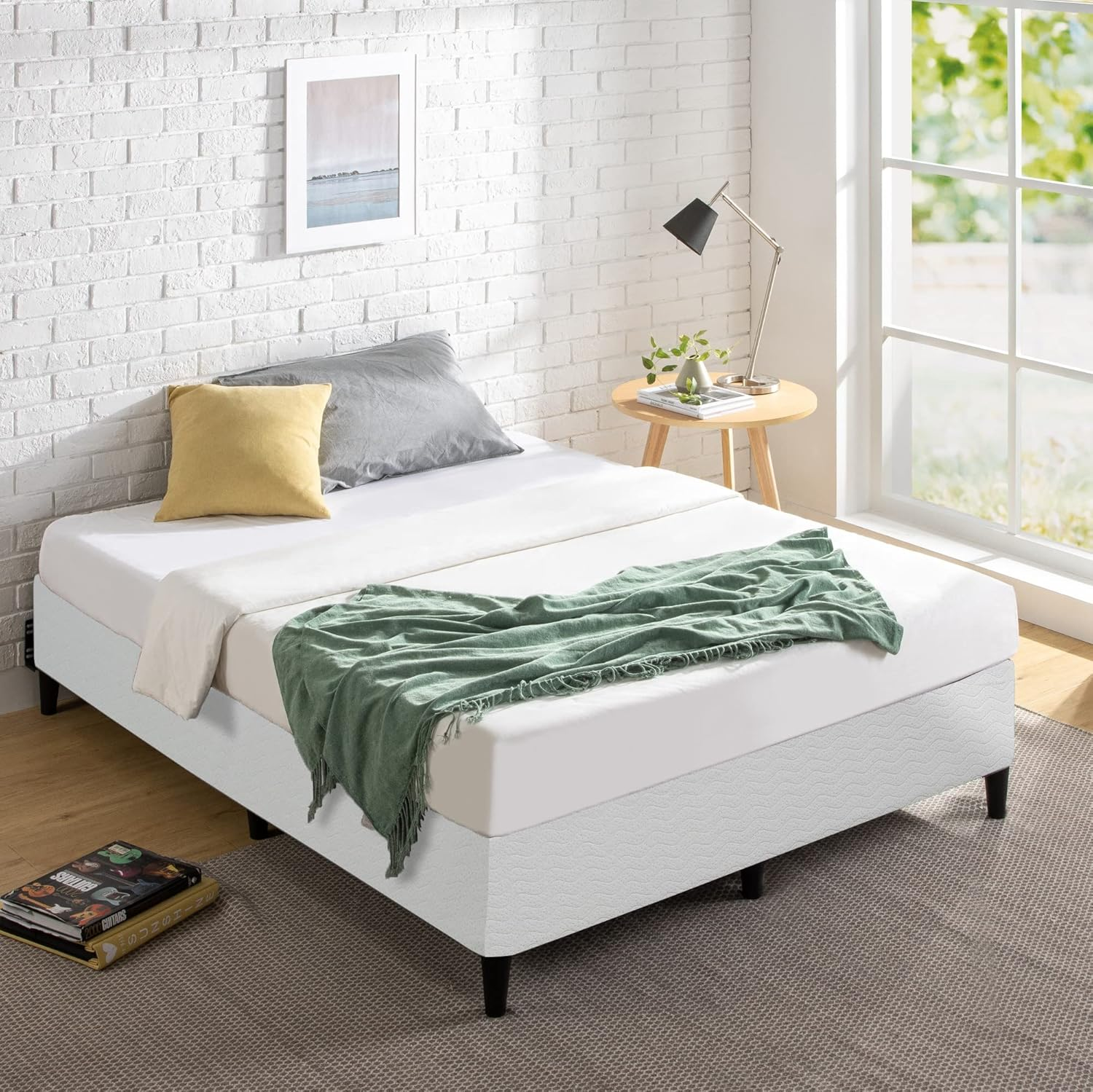 Zinus Queen Bed Base Smart Ensemble Mattress Foundation - White