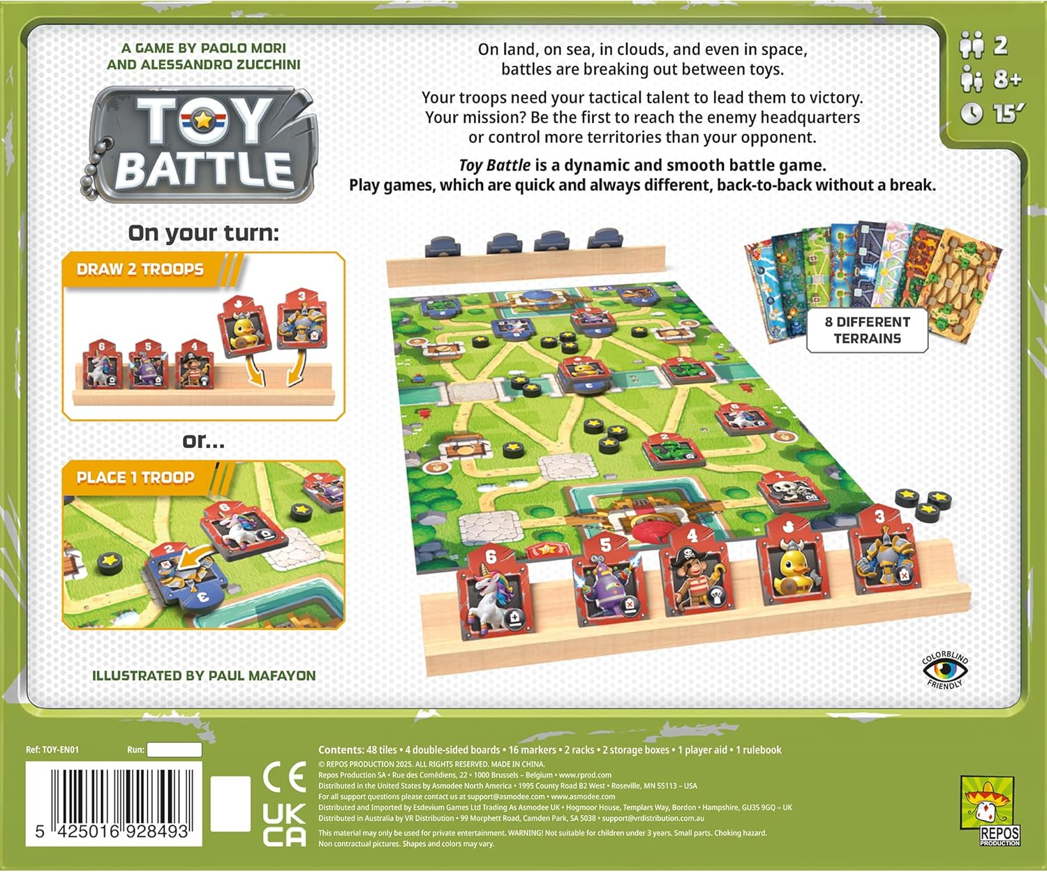 Asmodee | Repos Production | Toy Battle | Tactical Tile Placement and Troop Strategy Game | 2 Players, Ages 8+ image number 5