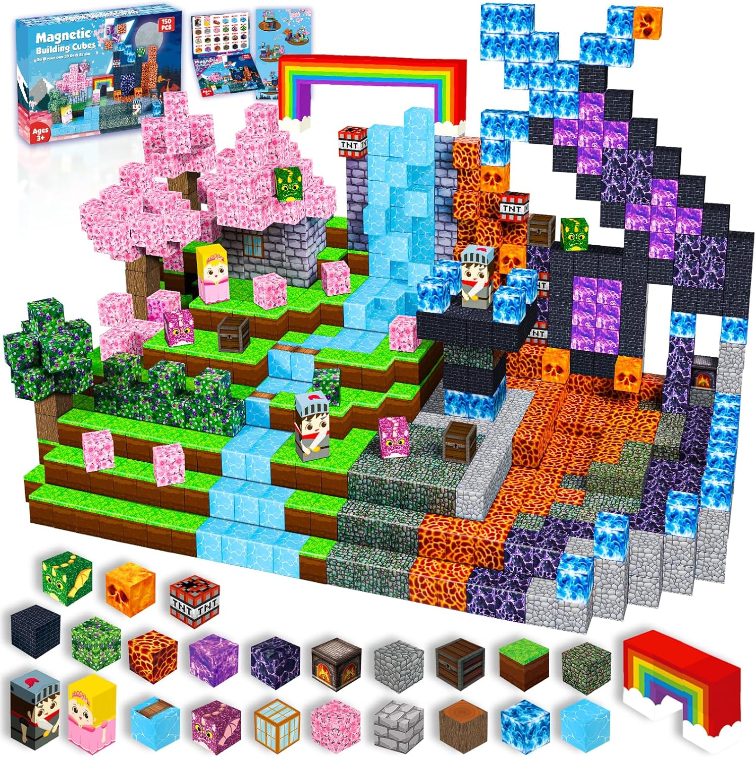 Magnetic Blocks - 150 PCS Build Dark Swordsman'S Forest Castle - Magnetic Toys for Montessori Toddler Christmas Birthday Gifts - STEM Sensory Toys for 3 4 5 6 7 8 9 10 Year Old Boys & Girls image number 1