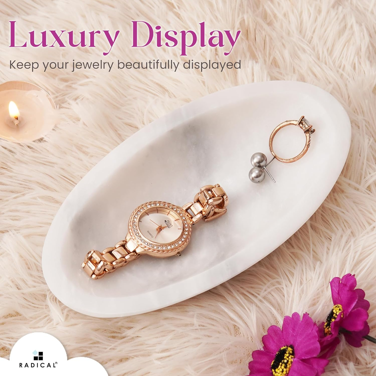 Radicaln Marble Jewelry Tray White 18 Cm Handmade - Aesthetic Room Decor -Jewelry Holder & Organizer - Trinket Dish Tray for Earrings & Rings Display image number 3