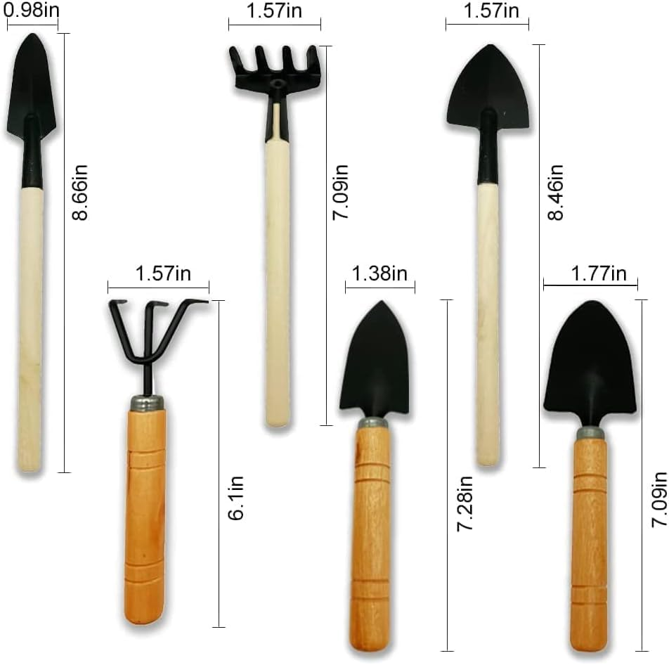 Shuoteng Mini Garden Spade Shovel and Rake Tool Set, 6 Piece Small Handheld Shovel Spade Rake Tool, Small Fork Trowel Shovel Rake Spade for House Plants image number 6