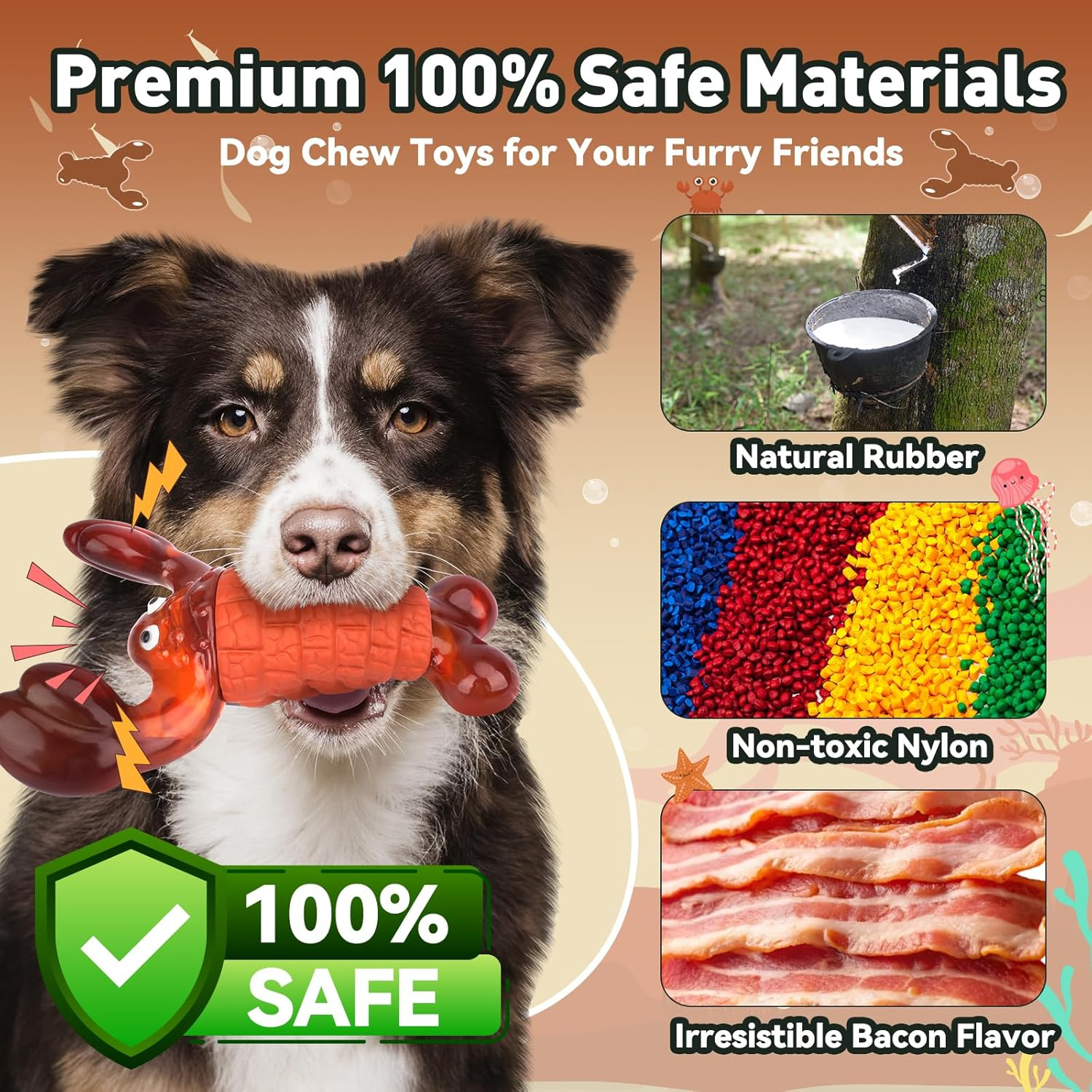 Dog Toys for Aggressive Chewers, Interactive Dog Chew Toys for Large Dogs, Indestructible Squeaky Dog Toys to Keep Them Busy, Tough Dog Toys for Medium/Large Breed Dogs (Red, Squeaky Lobster) - Red image number 3