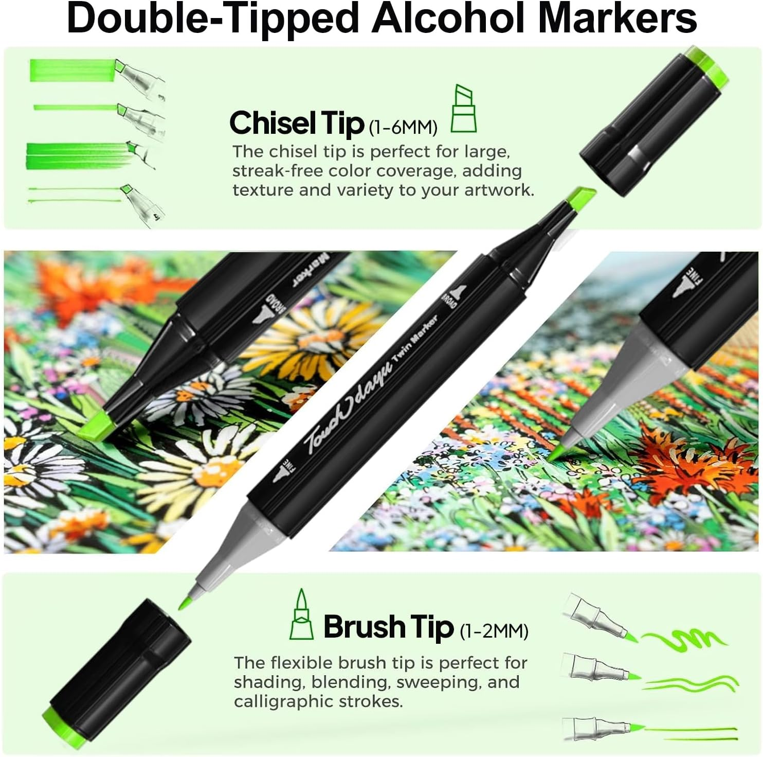 120 Colors Alcohol Markers Dual Tips, Art Markers Set Double Tipped for Kids & Adult, Highlighter Pen Sketch Markers for Painting, Coloring, Sketching and Drawing image number 1