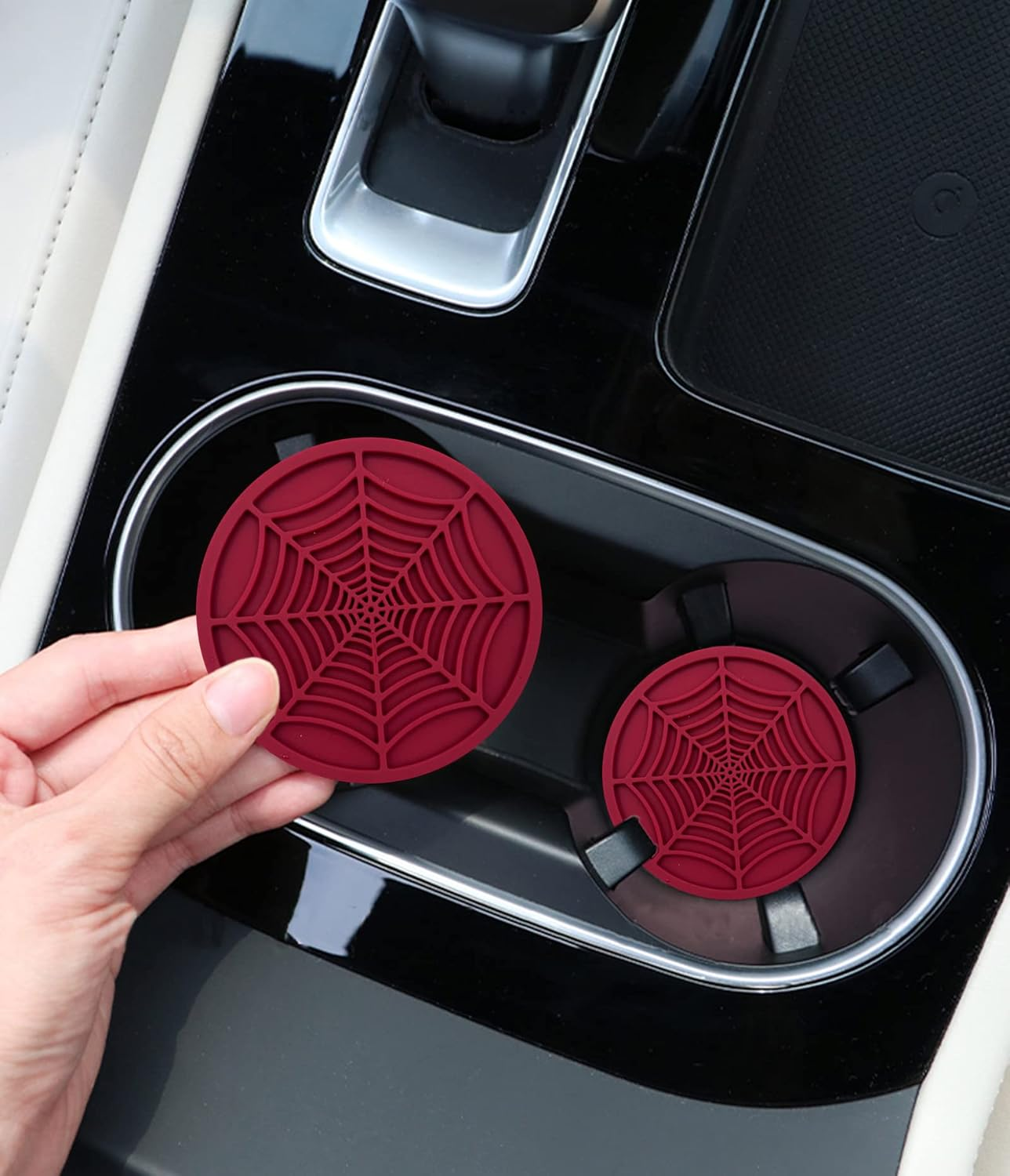 Car Cup Holder Coaster, 2 Pack Universal Auto anti Slip Cup Holder Insert Ornaments Coaster, Durable, Suitable for Most Car Interior Accessories (Red-Spider Web-2Pack) image number 3