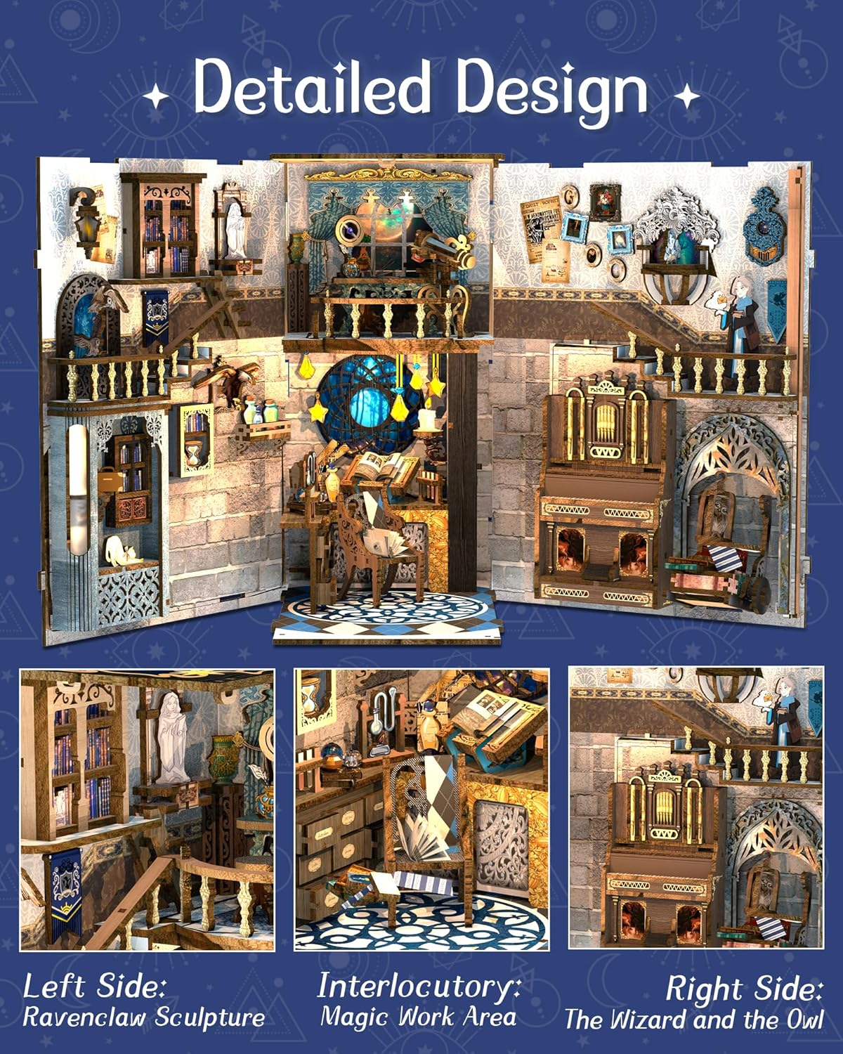 CUTEBEE DIY Book Nook Kit, 3D Wooden Puzzle Bookends DIY Dollhouse Miniature House Kit Bookshelf Decor Booknook Model Kit Book Nook Kits for Adults (Nebula Common Room)