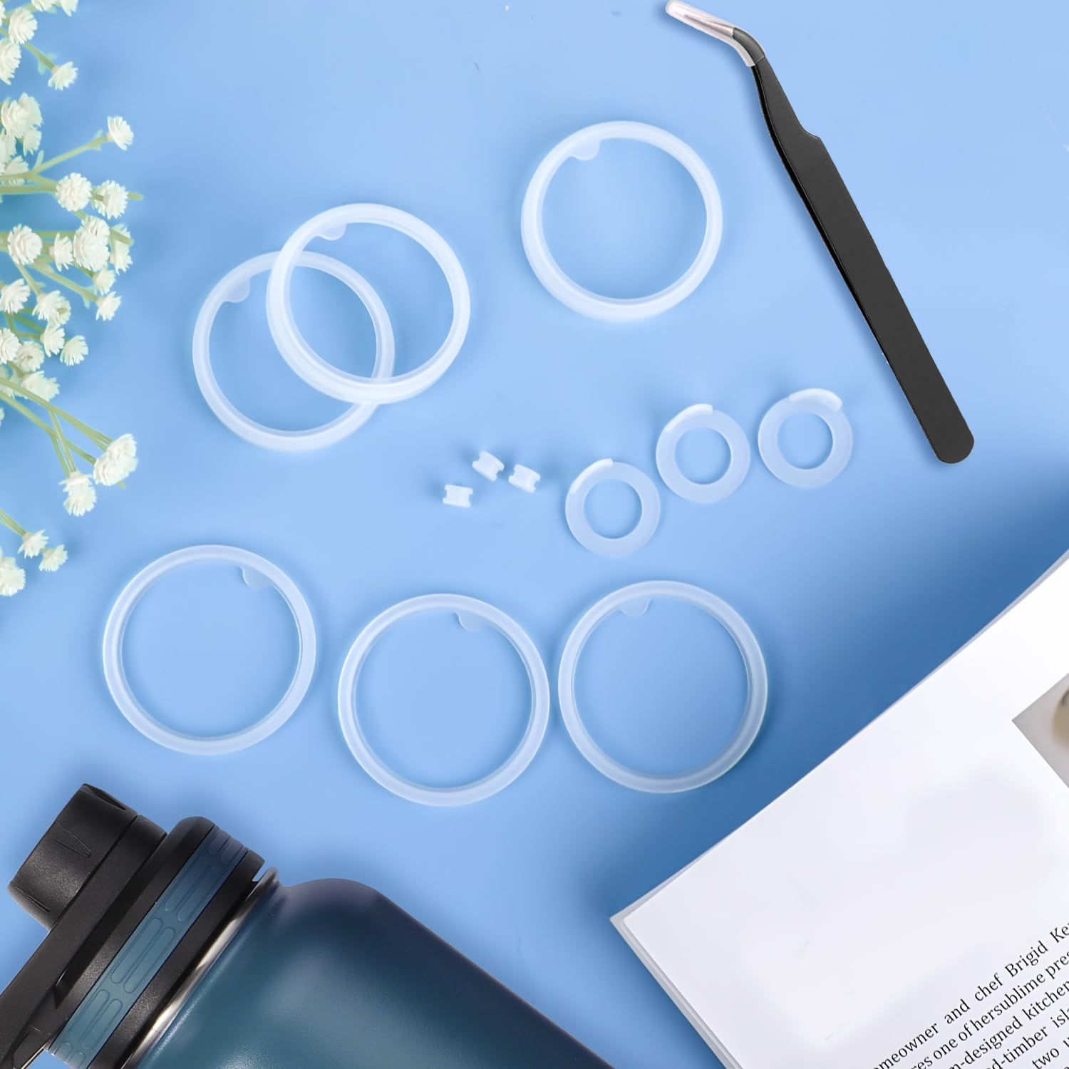 12Pcs Silicone Water Bottle Lid Replacement for Thermoflask 24/32/40/64 Oz, Seal Ring with Tweezers BPA Free Tumbler Lid Gasket Seal Washer O Ring Replacement Thermoflask Accessories Part image number 1