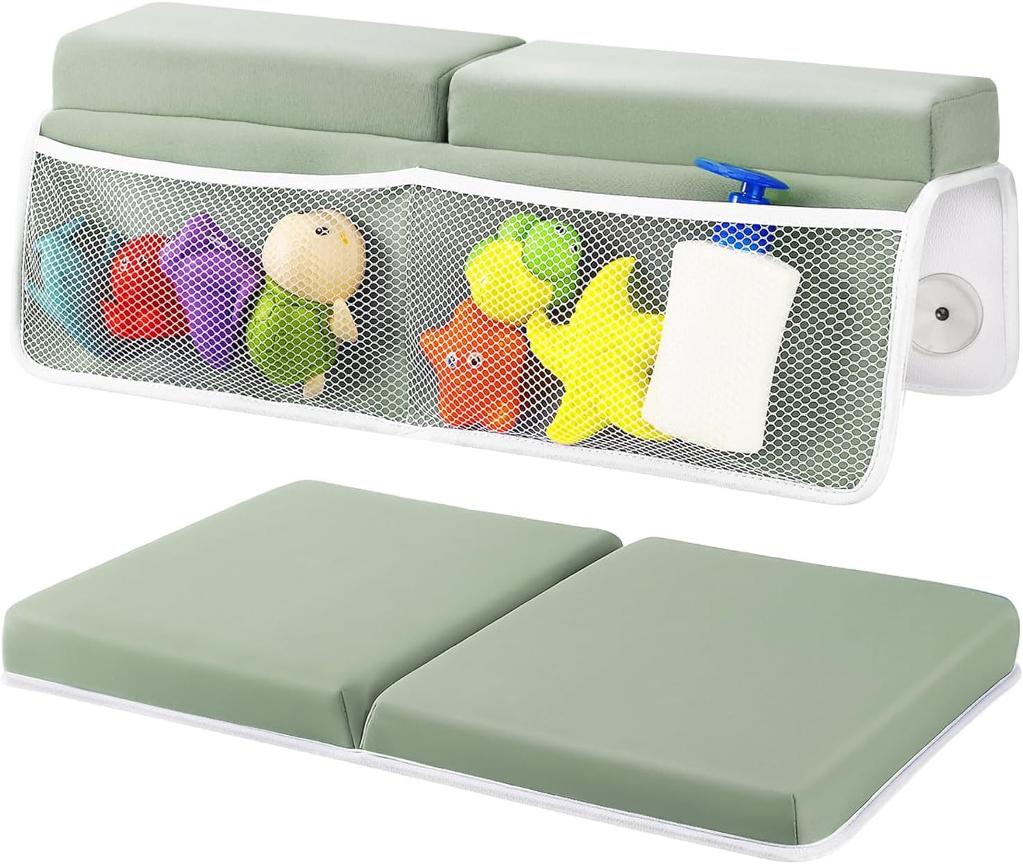 Bath Kneeler and Elbow Rest Pad Set - 1.5'' Comfortable Thick Bath Kneeler Pads, Quick Dry Soft Kneeling Pad for Bath Time, Non-Slip Knee& Arm Support Bathtub Mat with Organizer