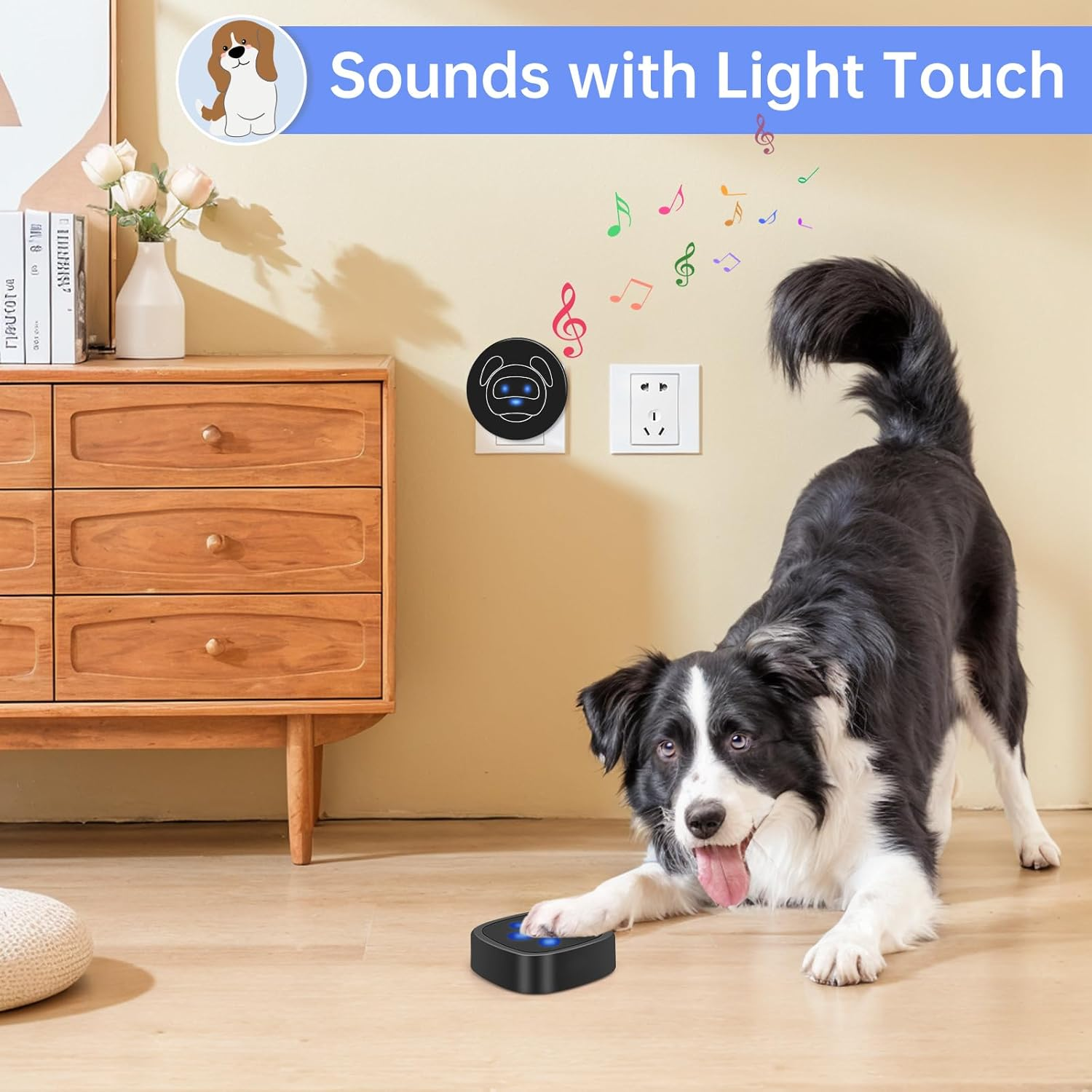 Whimsii Dog Doorbell, Wireless Ring Bell to Go Outside, IP55 Waterproof Buttons, 55 Melodies, 4 Volume Levels & 950Ft Range (Black, 1 Reciever 2 Transmitters) image number 4