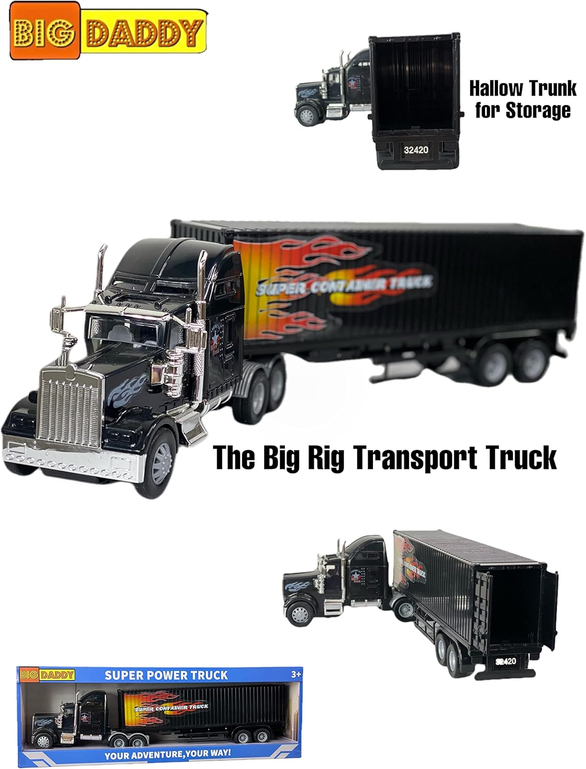 Big Daddy Big Rig Heavy Duty Tractor Trailer Transport Series Big Box Tractor Trailer (Colors May Vary)