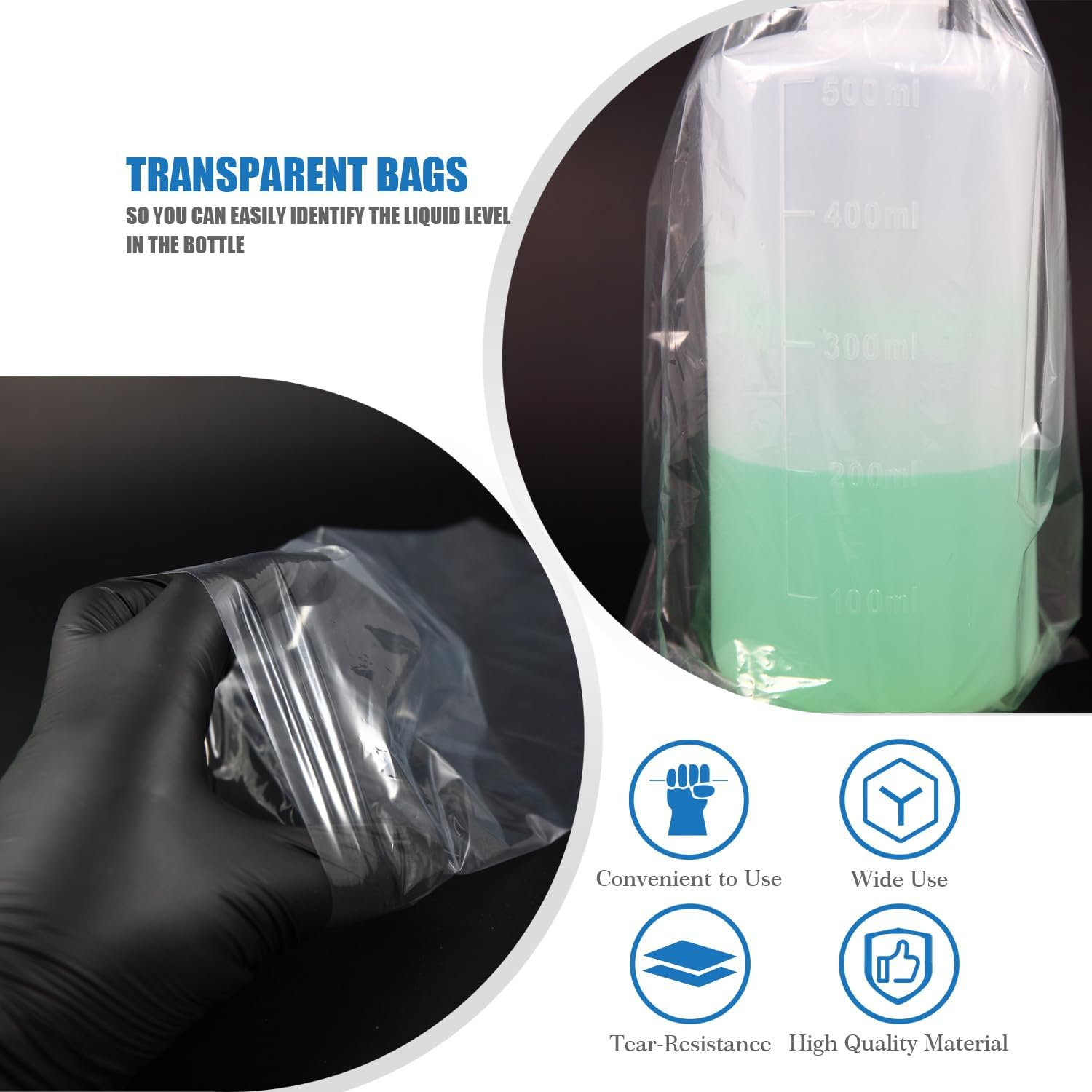 200Pcs Disposable Tattoo Wash Bottle Bags Covers Sleeves for Machine Accessories, Supplies, Kits (Clear) image number 1