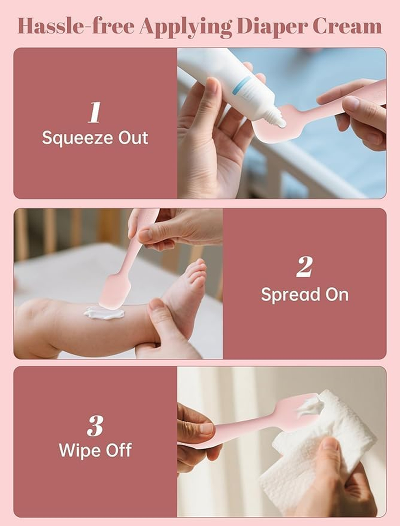 Diaper Rash Cream Applicator Spatulas with Suction Cup Base, 2Pcs Mini Rash Cream Brush Silicone Diaper Applicator Brush, Diaper Cream Soft Silicone Brushes with Suction Base image number 1