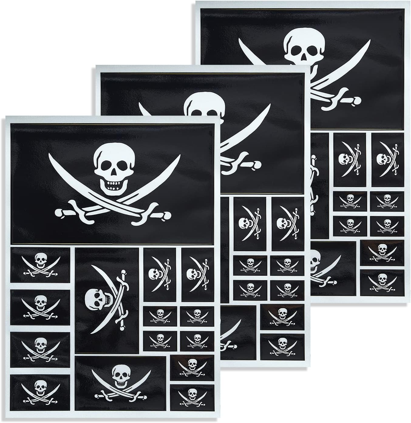 CANTENDO 3 Pack Pirate Jack Rackham Flag Decal - Pirate Jack Rackham Flags Reflective Vinyl Car Stickers - for Car Window Bumper Waterproof Sticker (12 X 8.5 Inch)