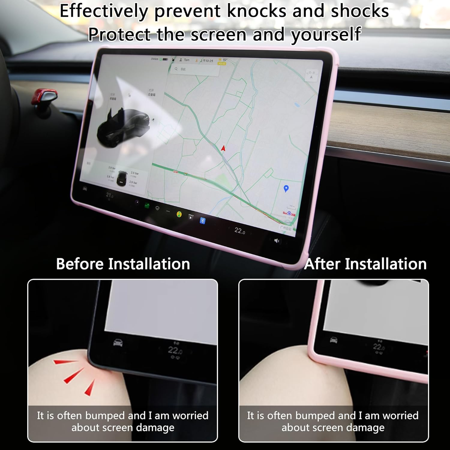 TOPABYTE 3PCS Center Console Accessories for Tesla Model Y 2021-2024 and Model 3 2021-2023 Cup Holder Insert, Screen Edge Protector Frame, Silicone Wireless Charger Mat, Pink image number 5