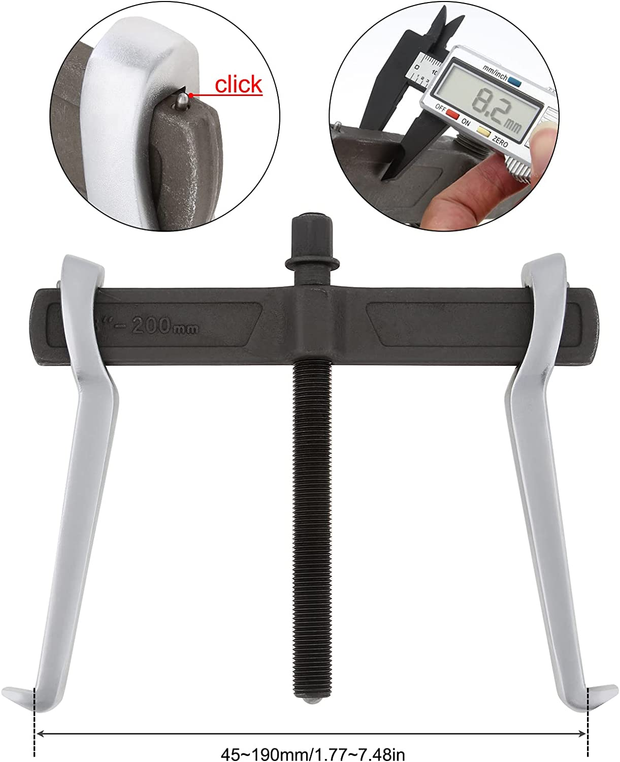 8 Inch CR-V 2-Jaw Gear Puller, Adjustable Bearing Puller Gears, Reversible Removal Tool for External Internal Pulling, Single Hook Two Claws Puller Tool Separate Lifting Device image number 6