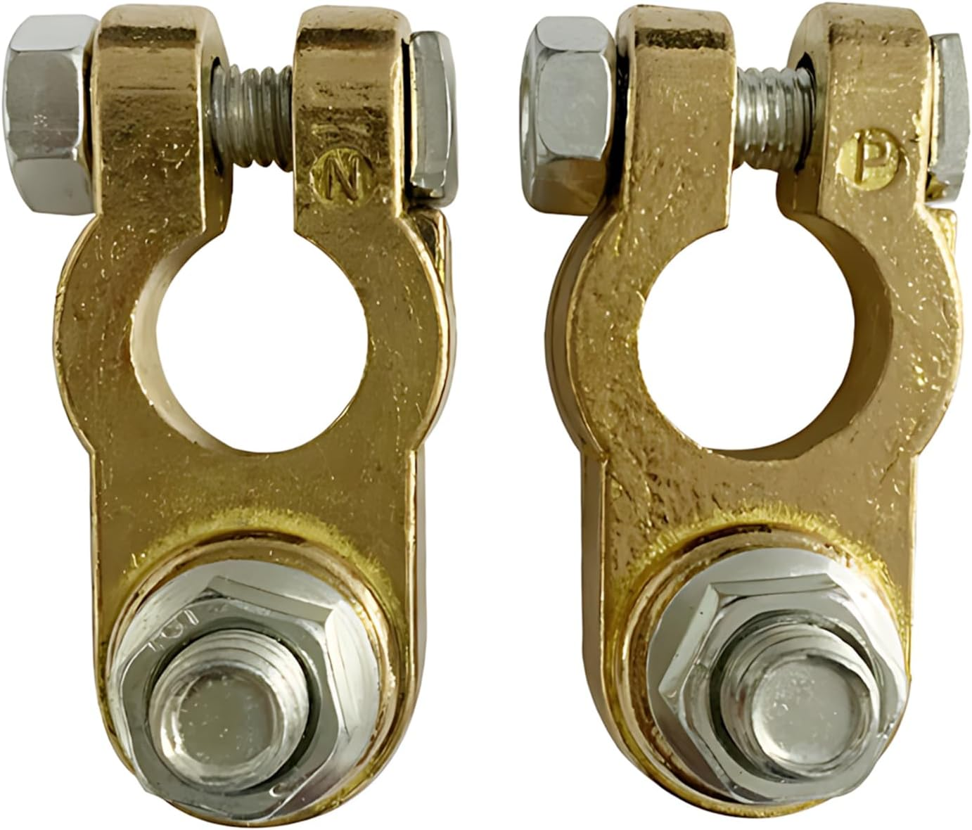 Qioon Brass Battery Terminal Connectors, Car Battery Top Post Clamp Set, P+ N- Pole Clamp for Marine, Boat, Truck, RV, Vehicle (1 Pair) image number 5
