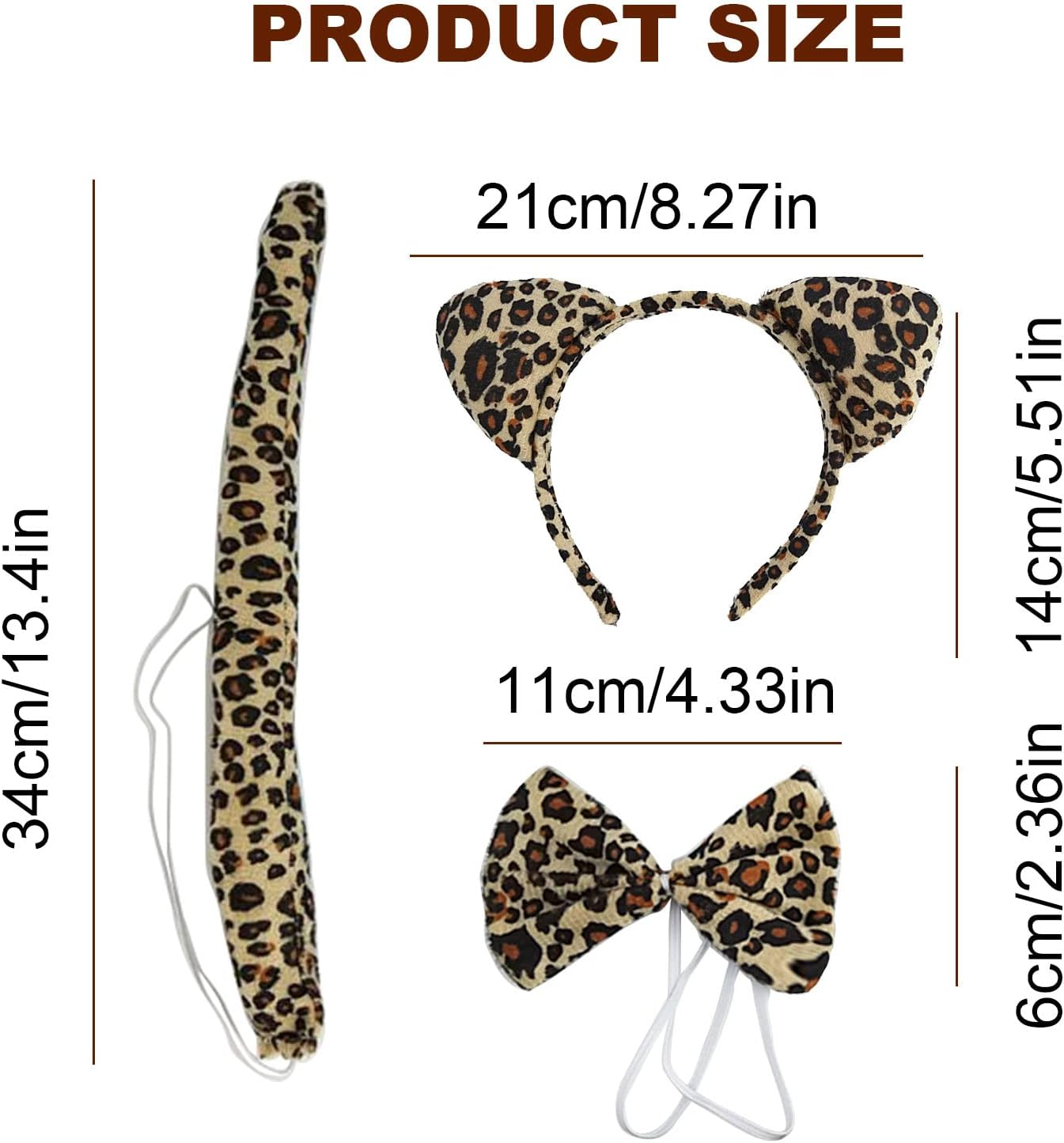 TSHAOUN 2 Pieces Leopard Ears Headband Set Ears Tail Bow Tie， Animal Cat Ears Band Bow Tail Fancy Dress up Set image number 1