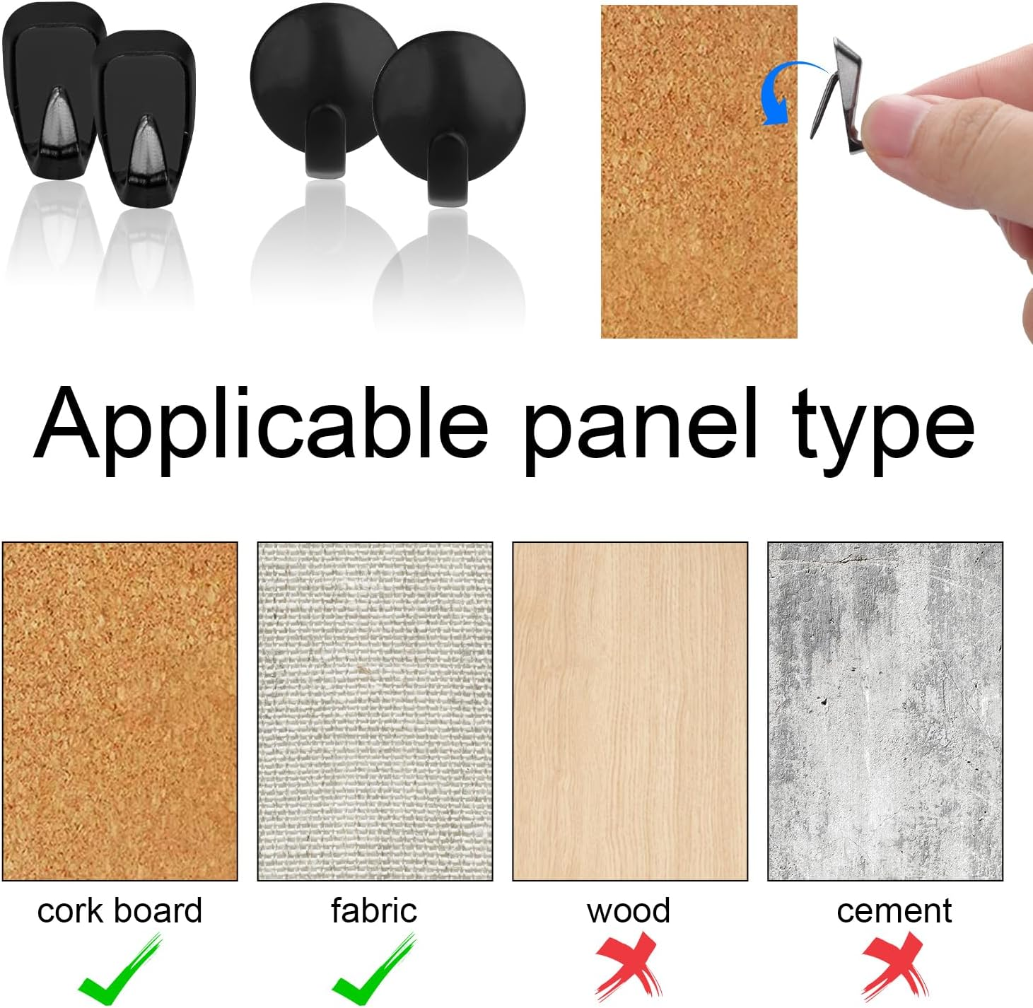 NQEUEPN 20Pcs Cubicle Hooks, Metal Cubicle Clips for Fabric Small Walls Push Pin Hooks Picture Hanger Nails Push Pin Hangers for Office Home Kitchen Cork Board Cubicle Supplies (Black) image number 5