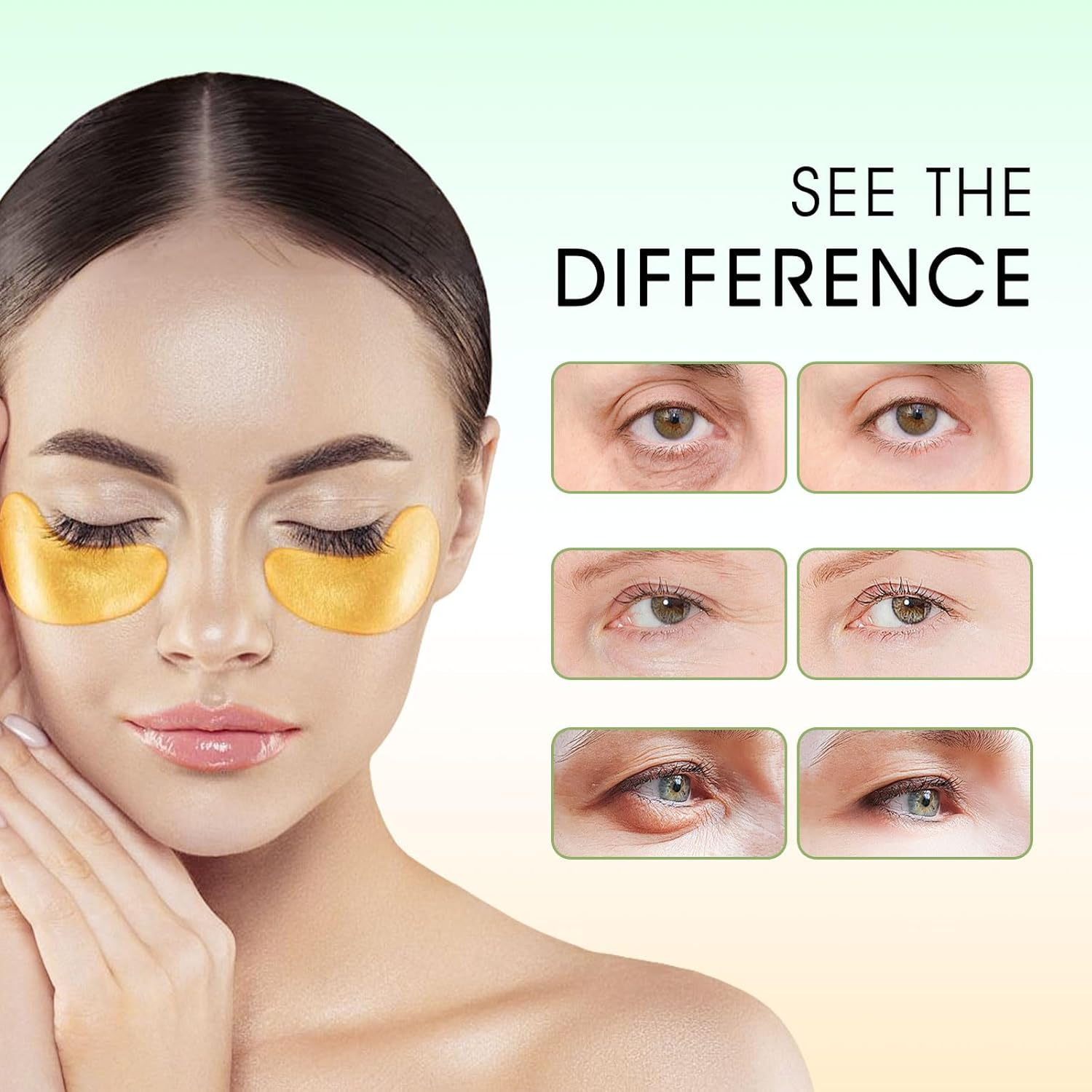 Under Eye Patches under Eye Mask for Puffy Eyes Dark Circles Bags and Wrinkles with Collagen Relieves Pressure and Reduces Wrinkles Revitalises and Refreshes Your Eye Skin(60Pcs) (Gold) - Green image number 2