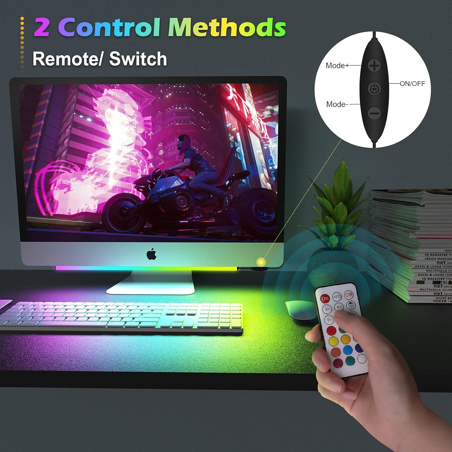 WILLED under Monitor Light Bar, RGBIC Dreamcolor Ambient Gaming Lights, Ambiance Backlights with Remote Controller, 5V USB Powered, for Gaming, PC Setup, Desk Stand, Room Decoration image number 5