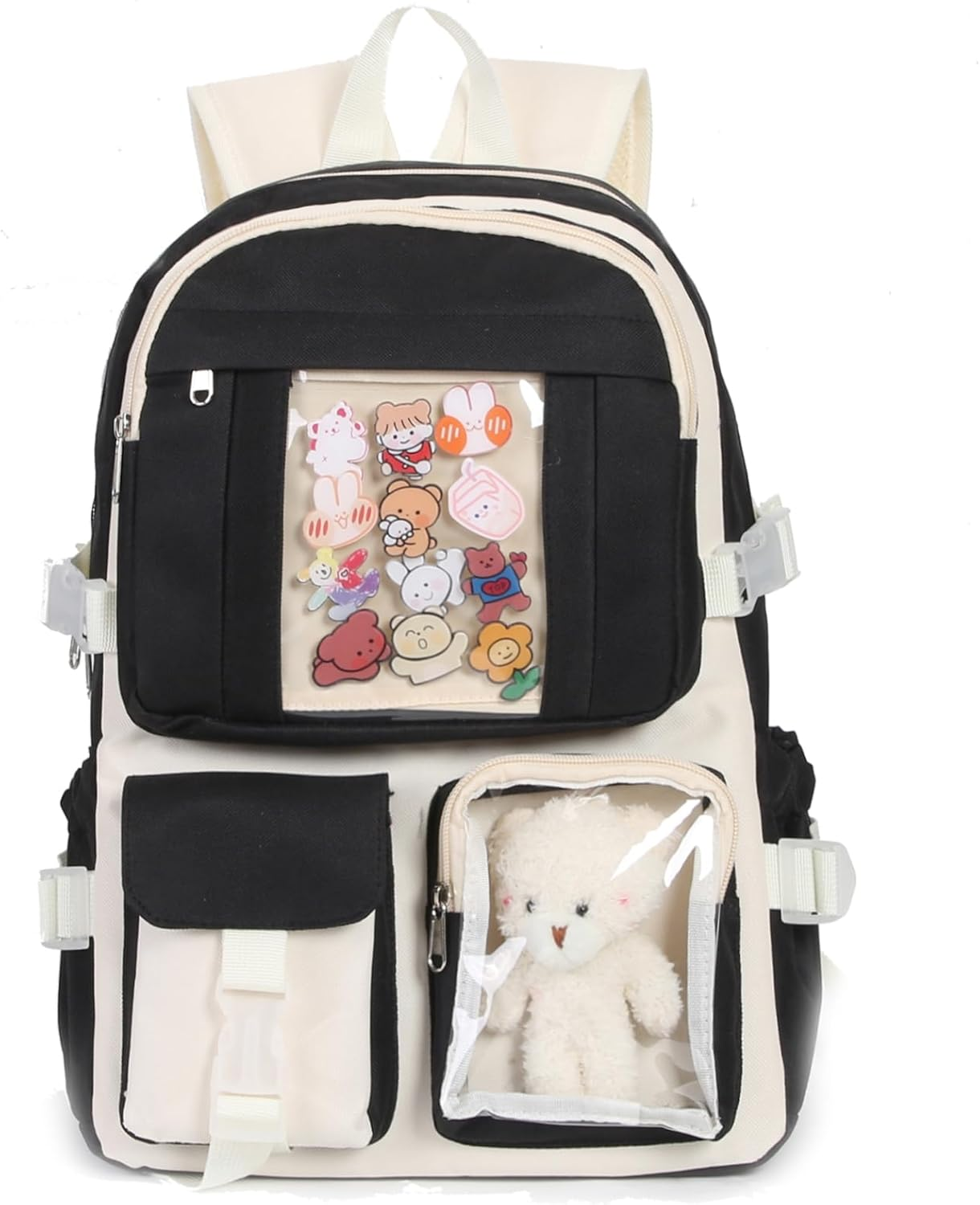 PRLINJSK Kawaii Backpack for Teen Girls, Cute Aesthetic High Middle School College Bookbag with Accessories
