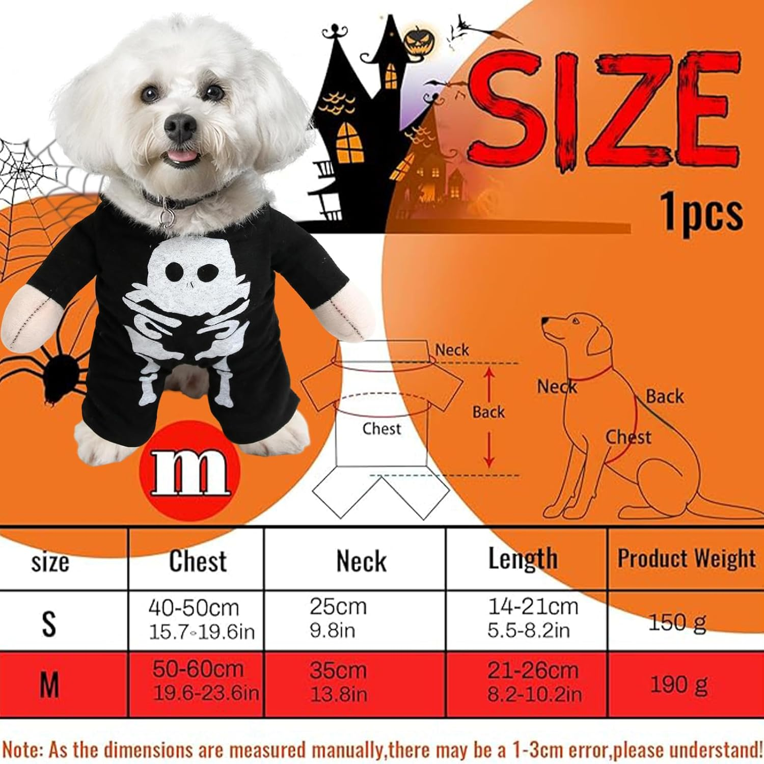 Halloween Costumes for Dogs Killer Size L, Silverchry Dog Costume, Chucky Doll Cosplay for Halloween Pet Cosplay Party (M, Skeleton) image number 6
