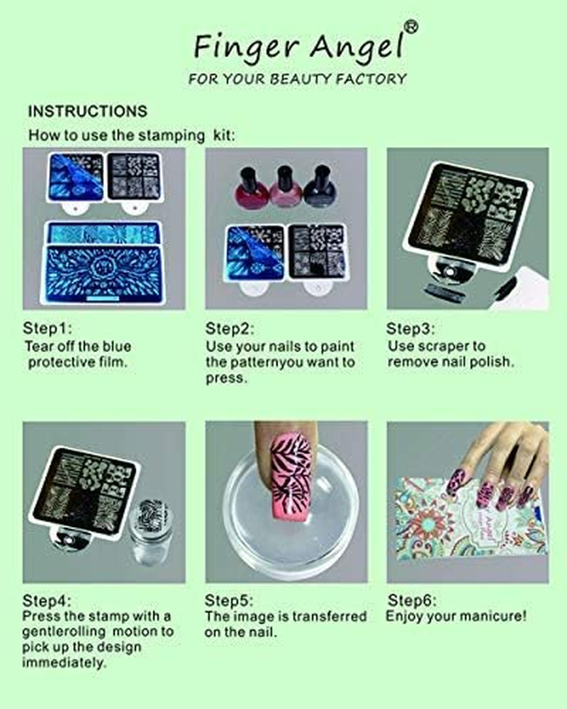 Fingerangel 21Pcs Nail Stamp Plate Set 16Pcs Mix Design Stamping Nail Art Plate + 2Nail Stamper + 2Scraper+1Pcs Case Nails Art Stamping Plate Scraper Stamper Set Leaves Flowers Nail Plate V17-32 image number 4