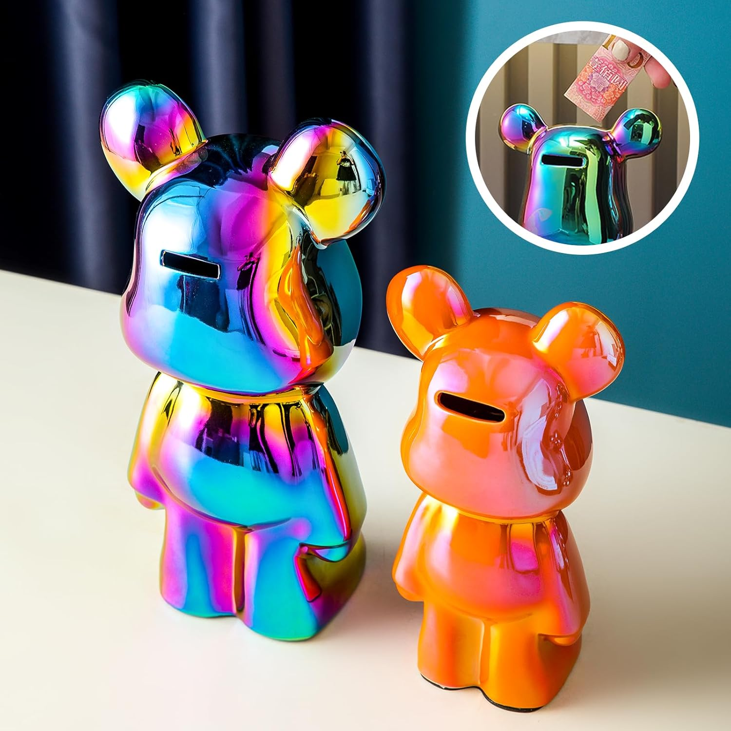 Yundu Ceramic Piggy Bank for Kids and Adults - Coin Bank for Girls and Boys - White Love Bear Decoration - Modern D&eacute;cor, Hypebeast Room D&eacute;cor - Gifts for Birthdays image number 7